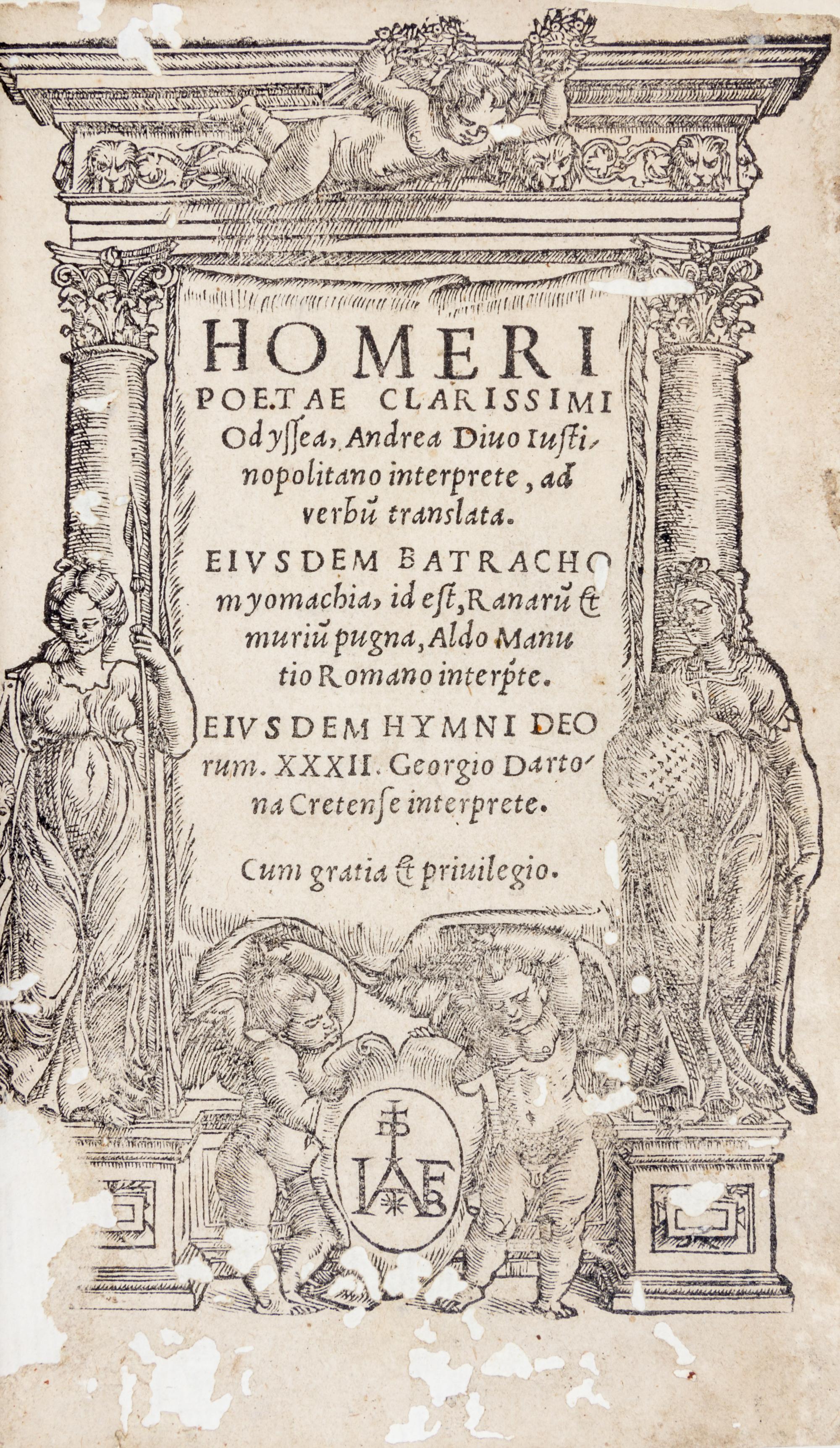 (HOMER) DIVUS, ANDREAS, trans. Odyssea [and] Ilias. Venice: Burgofrancho, 1536 and 1537. 2 works, Latin translations
