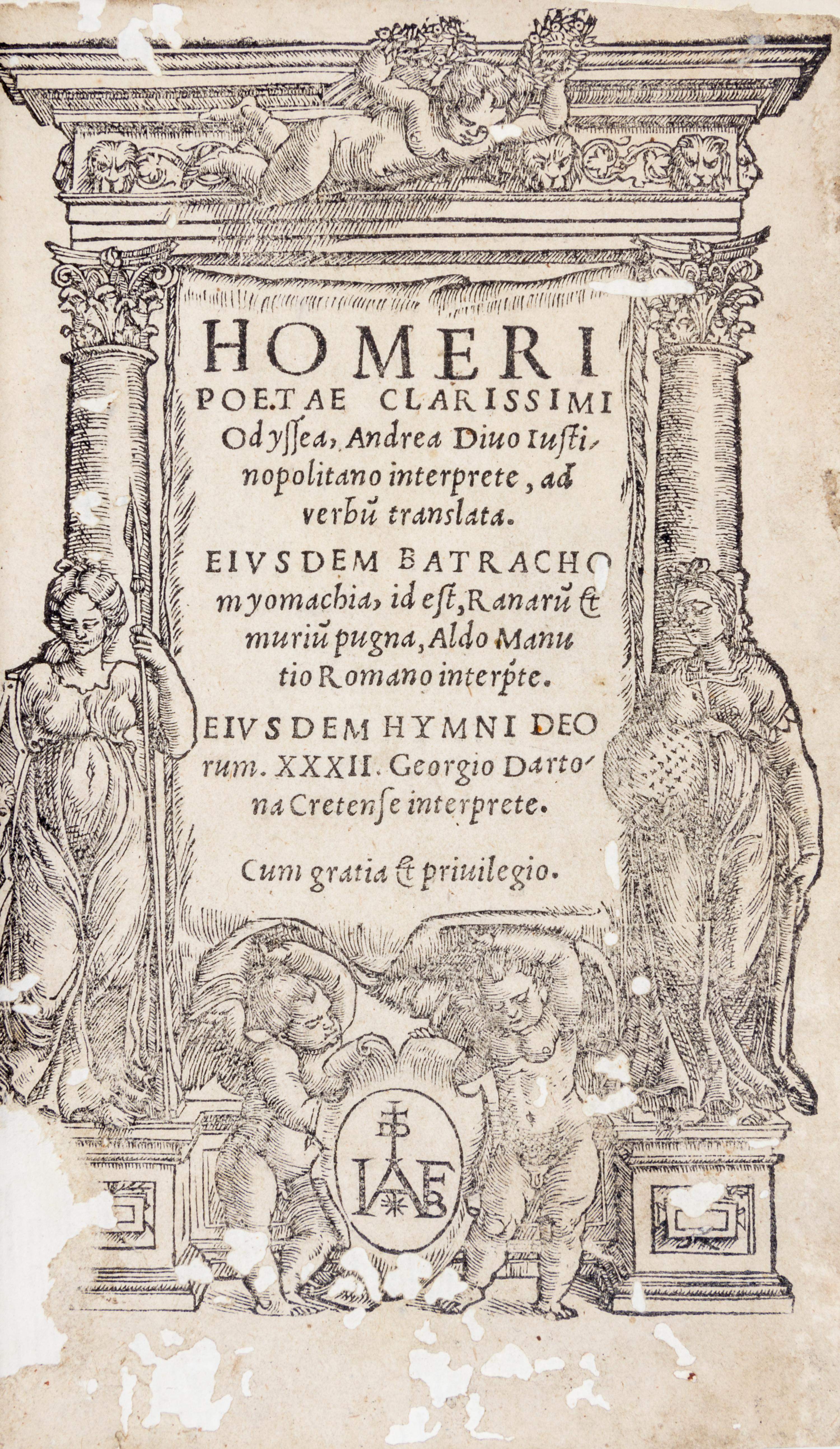 (HOMER) DIVUS, ANDREAS, trans. Odyssea [and] Ilias. Venice: Burgofrancho, 1536 and 1537. 2 works, Latin translations