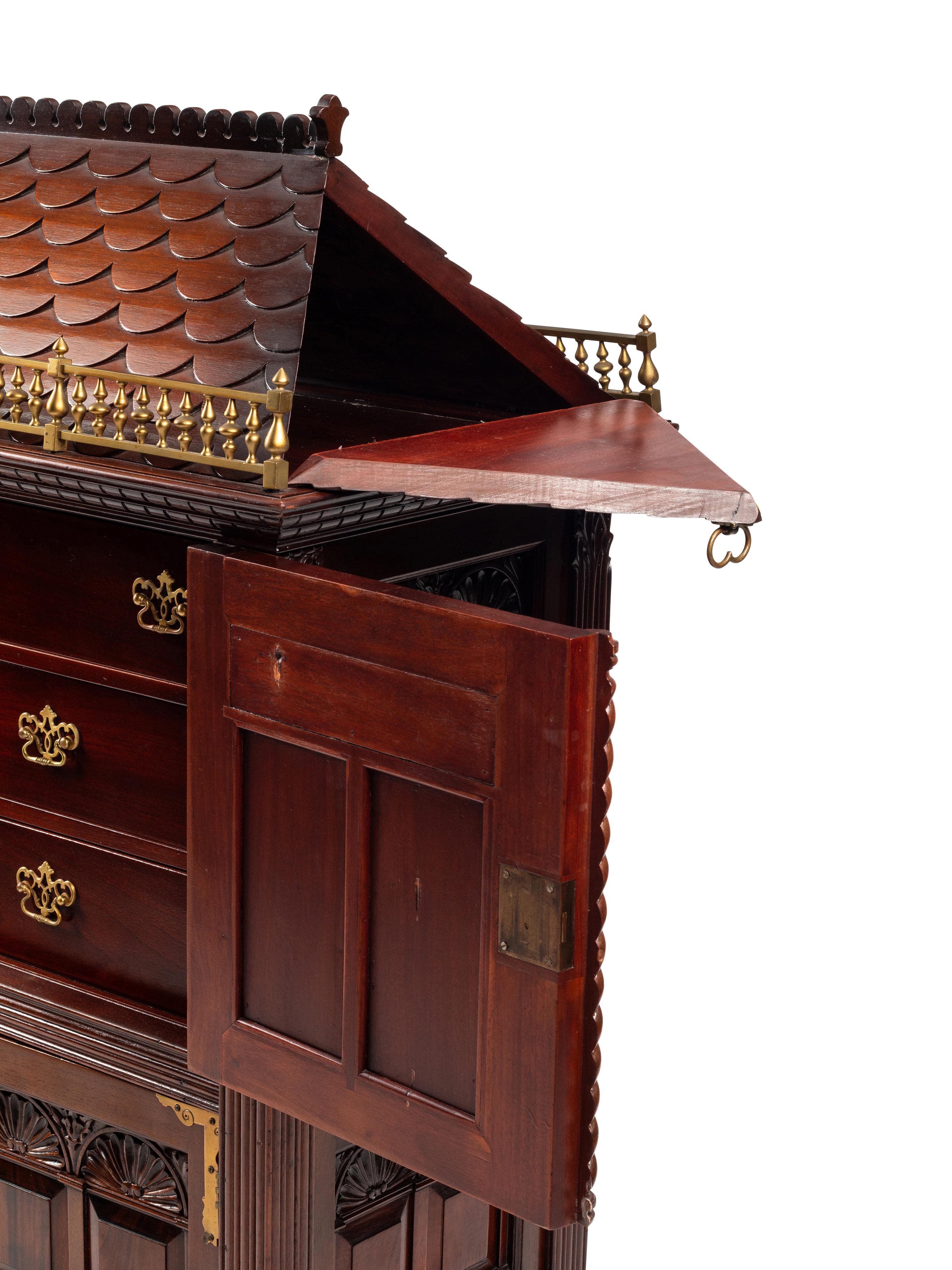 A Georgian Style Walnut Architectural-Form Cabinet