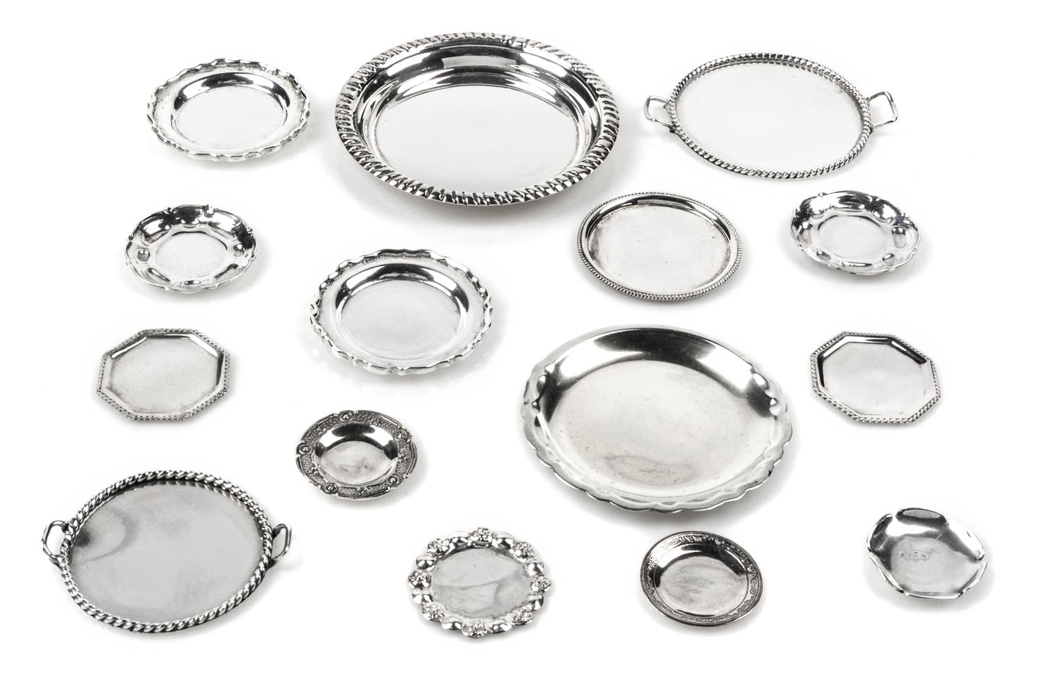 A Group of Fifteen American and Mexican Silver Dishes, Various Makers, comprising two American two-handled trays each having a gadroone