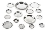 A Group of Fifteen American and Mexican Silver Dishes, Various Makers, comprising two American two-handled trays each having a gadroone