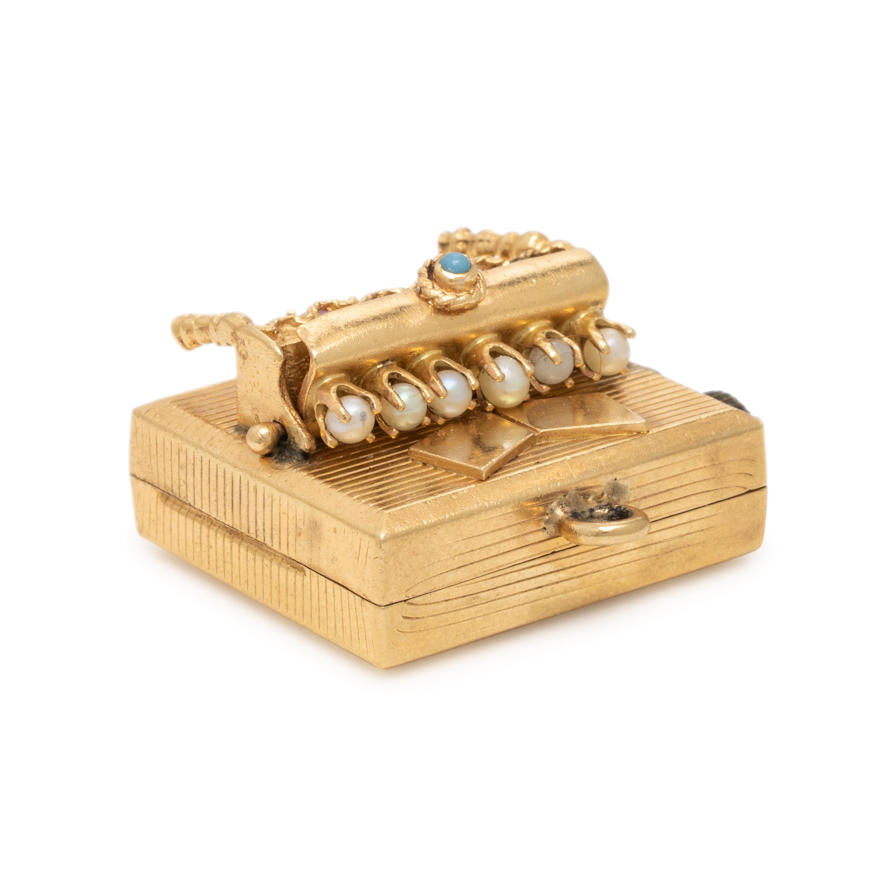 Multigem and Yellow Gold Music Box Charm