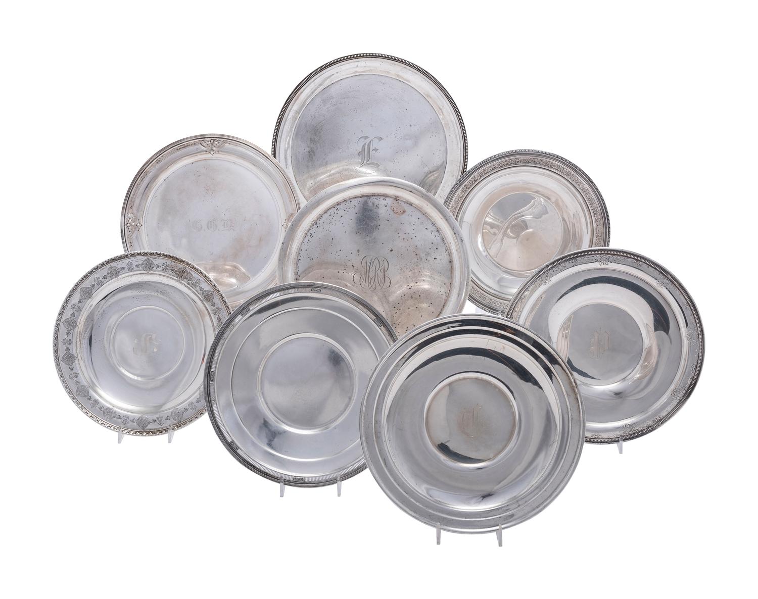Eight American Silver Serving Trays