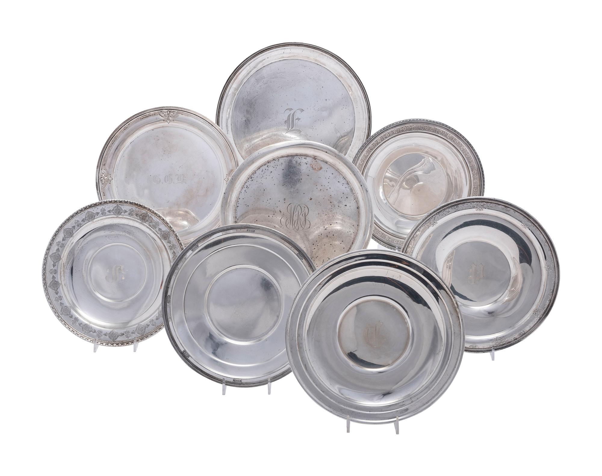Eight American Silver Serving Trays
