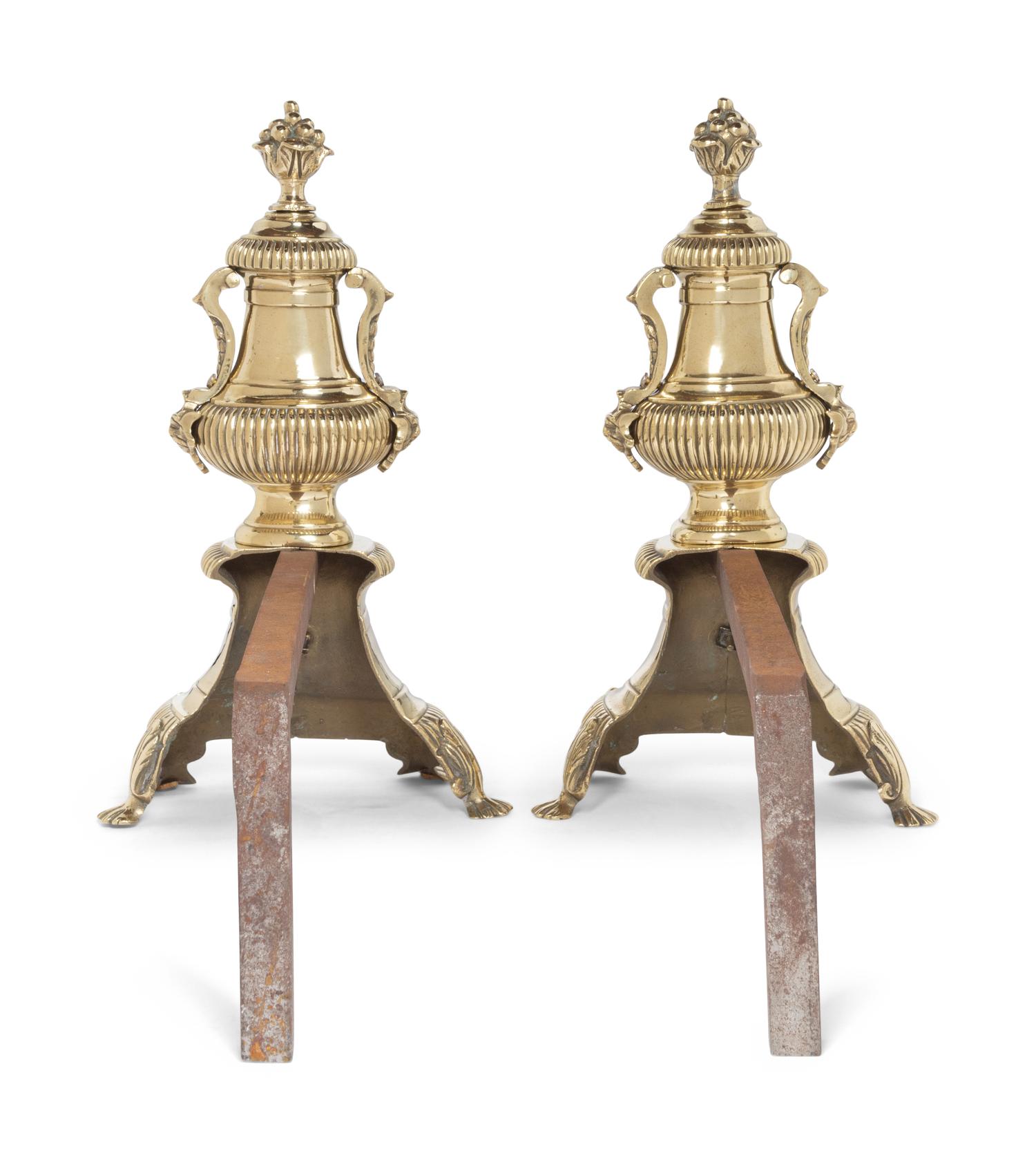 A Pair of English Brass Andirons
