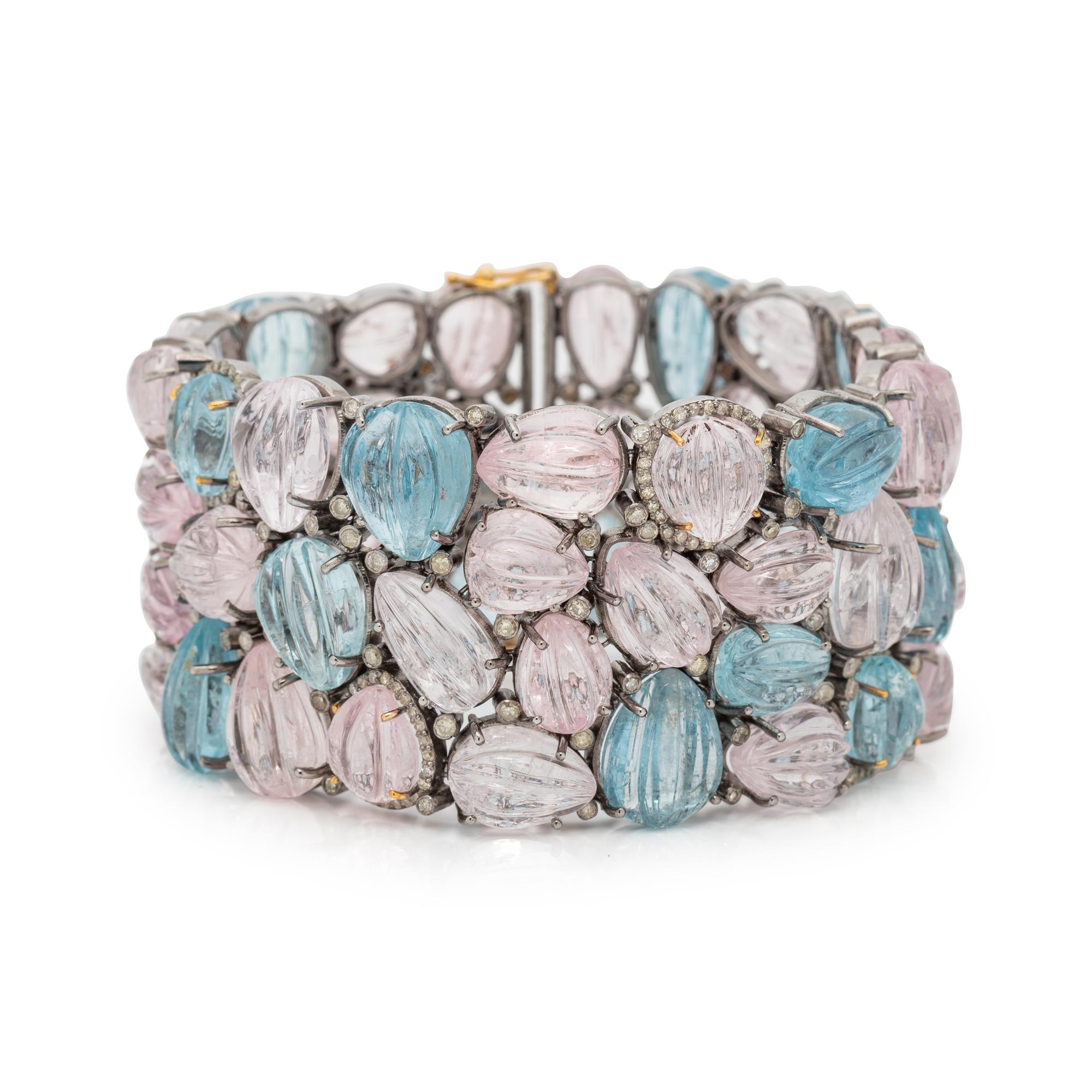 AQUAMARINE, MORGANITE AND DIAMOND BRACELET
