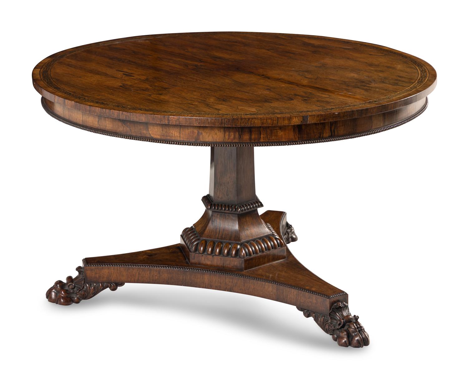 A George IV Brass Inlaid Rosewood Tilt-Top Breakfast Table