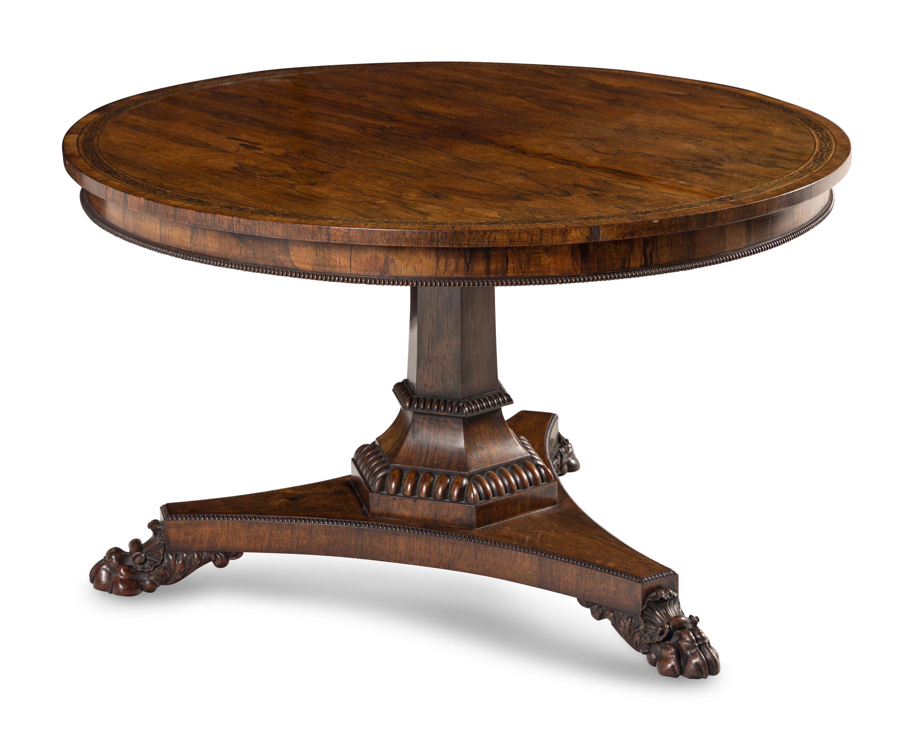 A George IV Brass Inlaid Rosewood Tilt-Top Breakfast Table