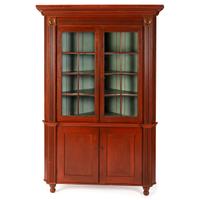 A Federal Red Painted Walnut Corner Cupboard