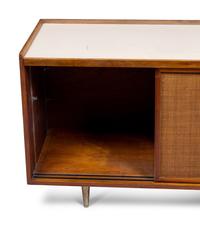 A Founders Furniture Co. Walnut, Caned and Laminte-Top Credenza