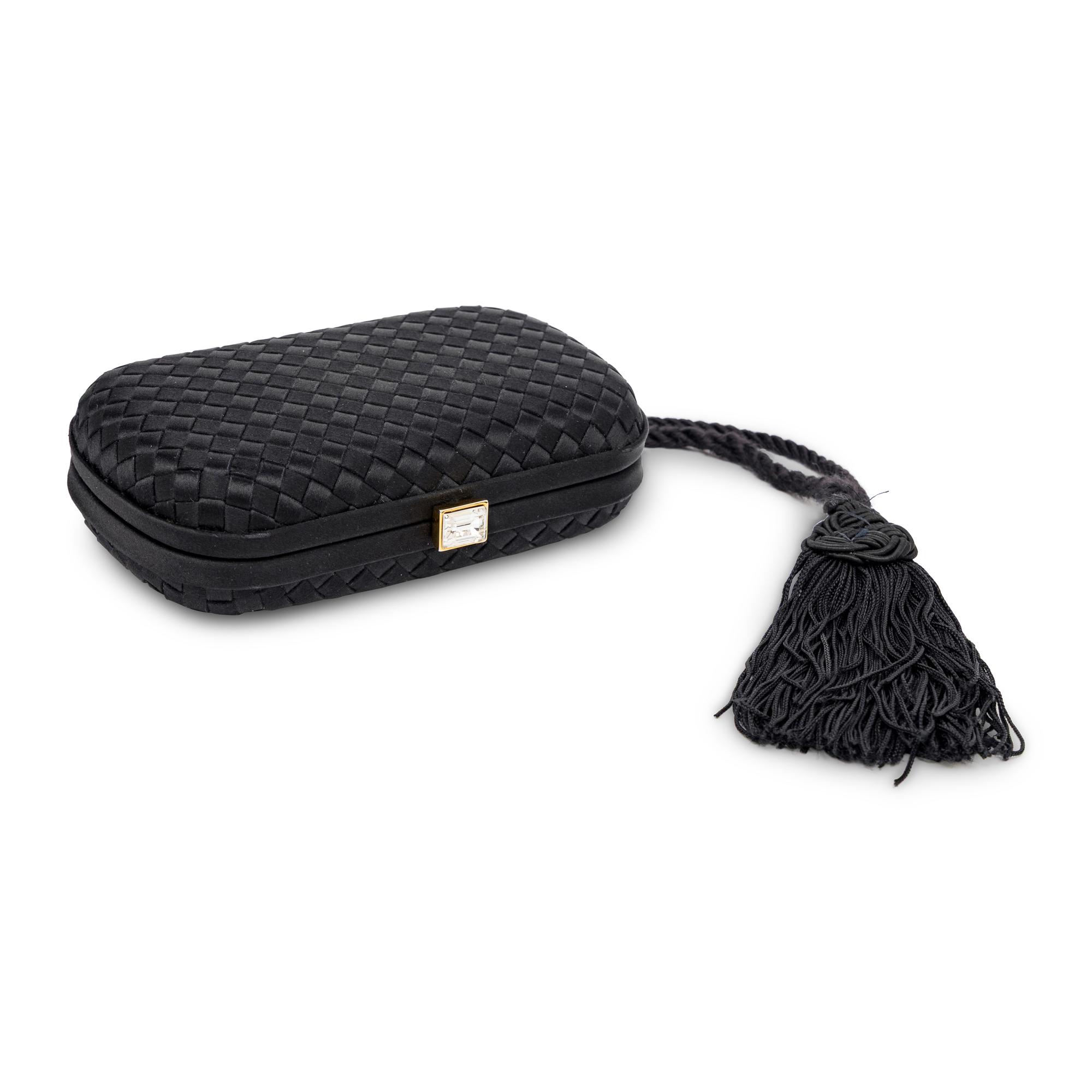 Bottega Veneta, Black Satin Intrecciato Clutch