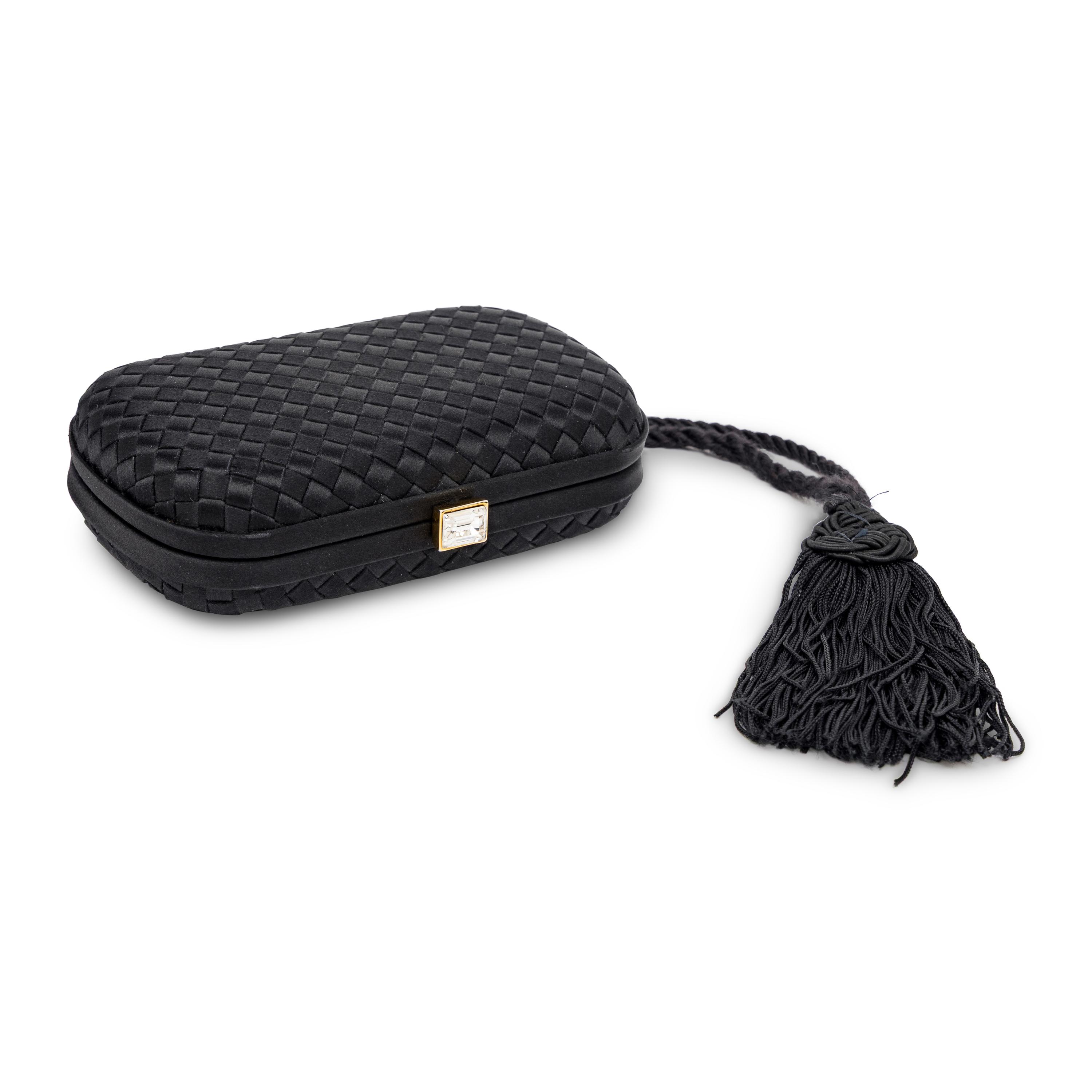 Bottega Veneta, Black Satin Intrecciato Clutch
