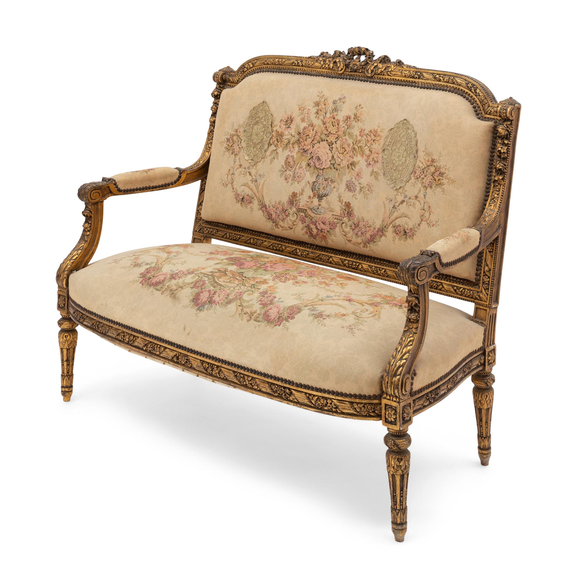 A Louis XVI Style Giltwood Settee