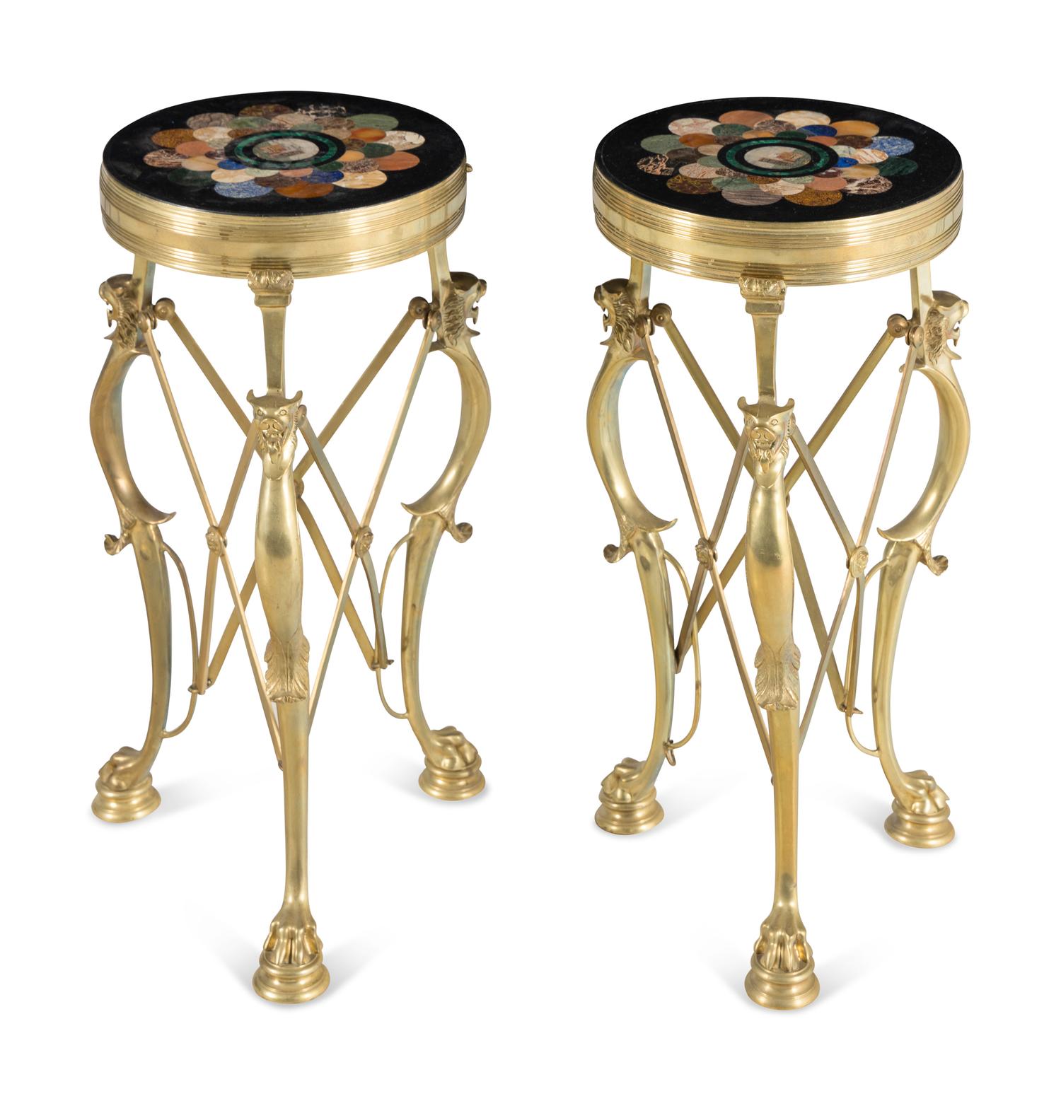 A Pair of Gilt Bronze and Specimen Marble Occasional Tables