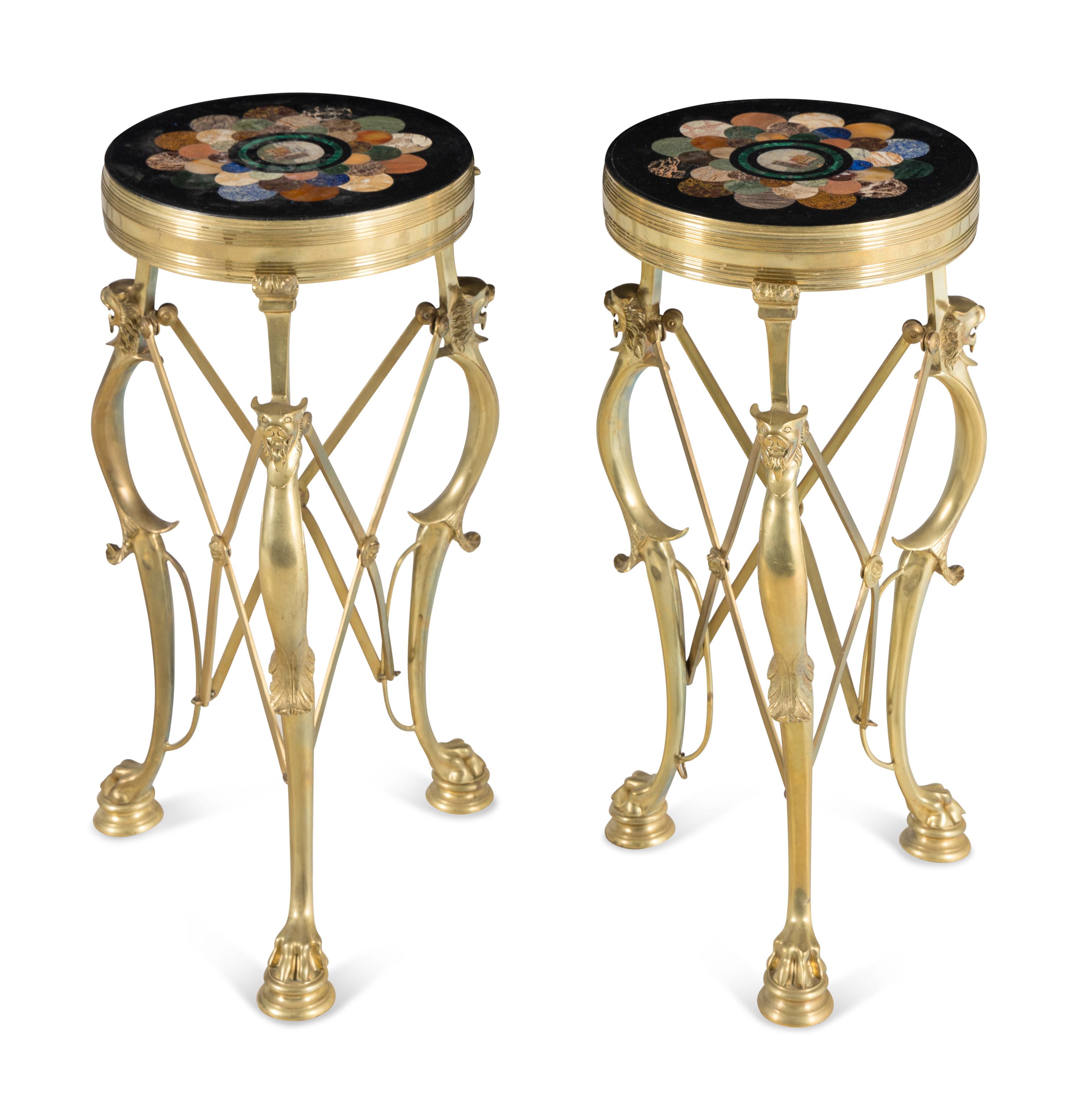 A Pair of Gilt Bronze and Specimen Marble Occasional Tables
