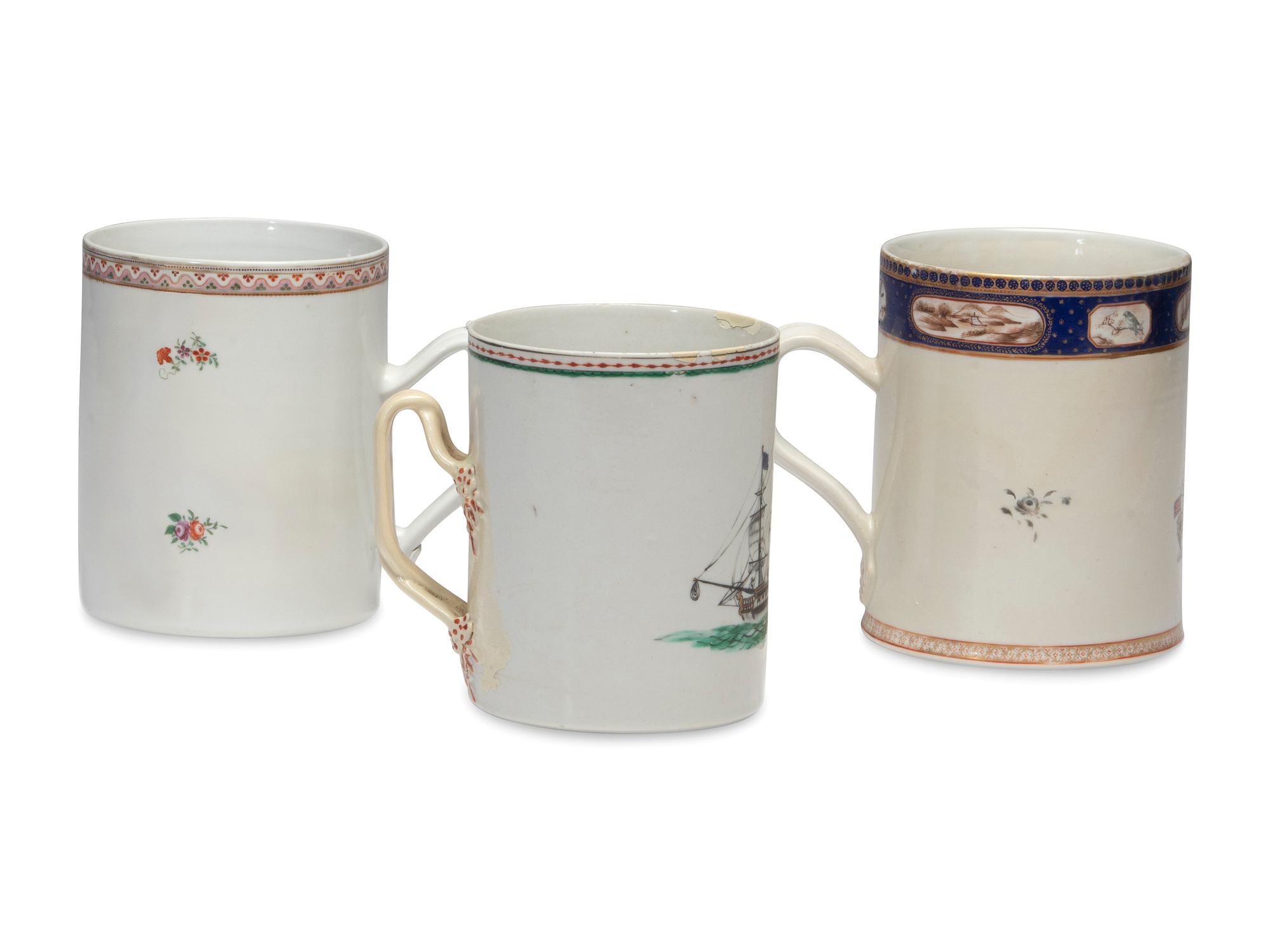 Three Chinese Export Porcelain Mugs