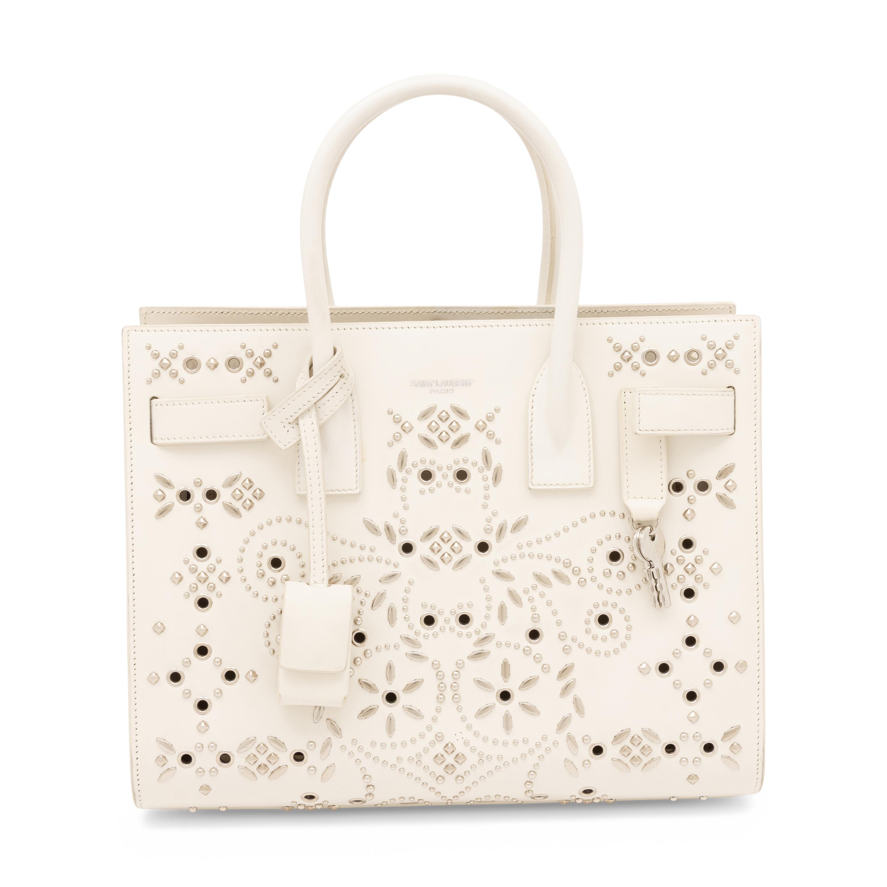 Saint Laurent, Sac du Jour in Bandana-Studded White Leather