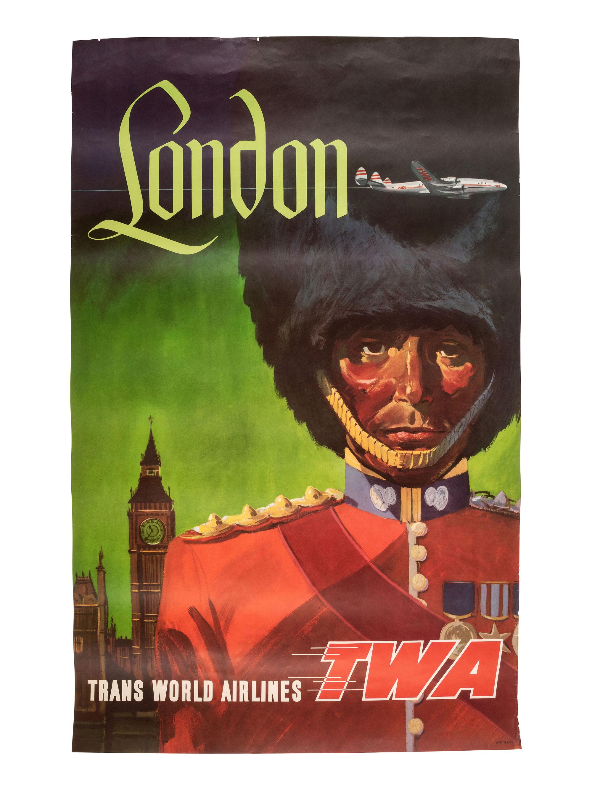 [TRAVEL]. KLEIN, David, artist. A group of 2 TWA posters promoting travel to London and Rome. Ca 1950s.