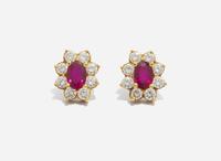 A Pair of 18K Yellow Gold, Ruby, and Diamond Studs