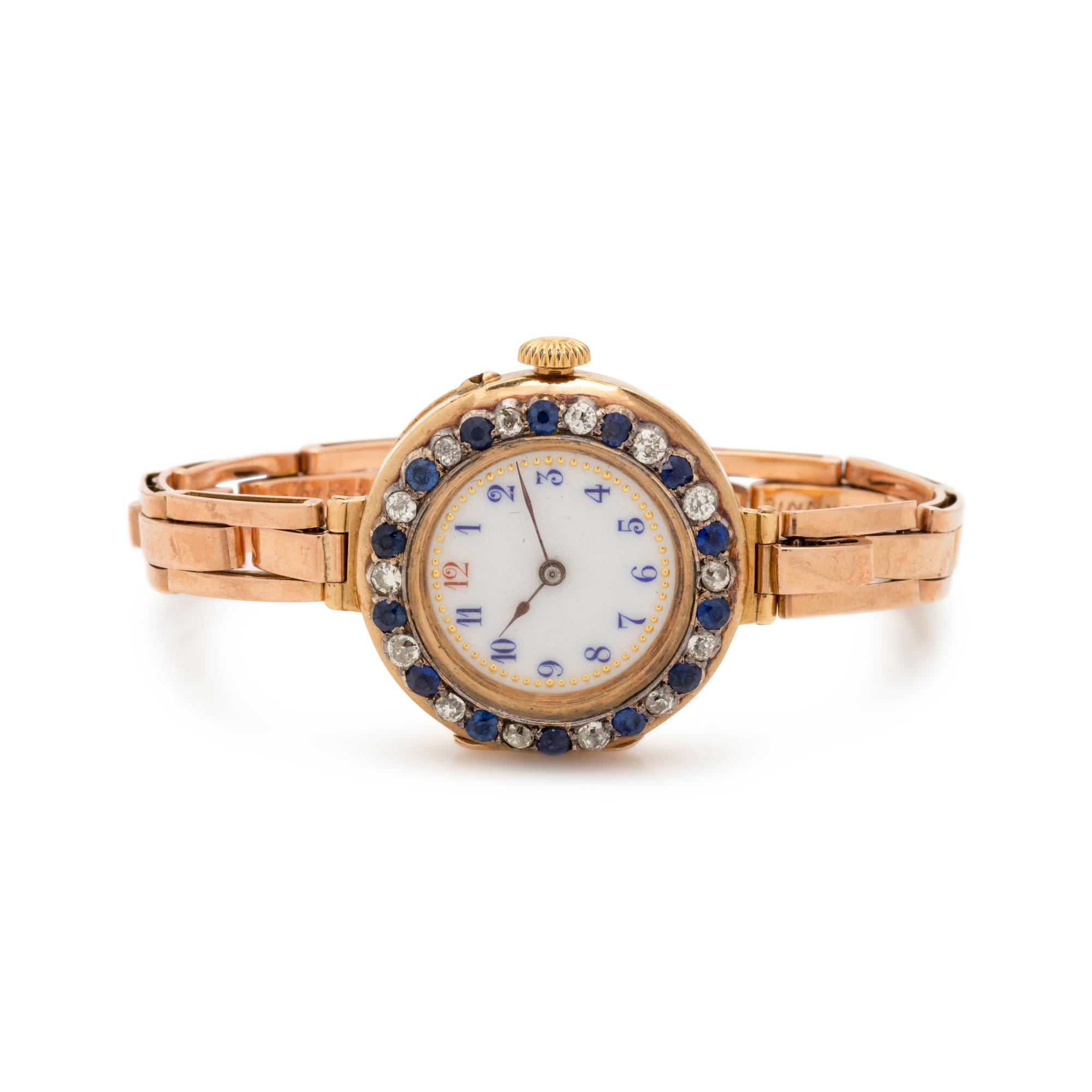 GOLD, SAPPHIRE AND DIAMOND WRISTWATCH