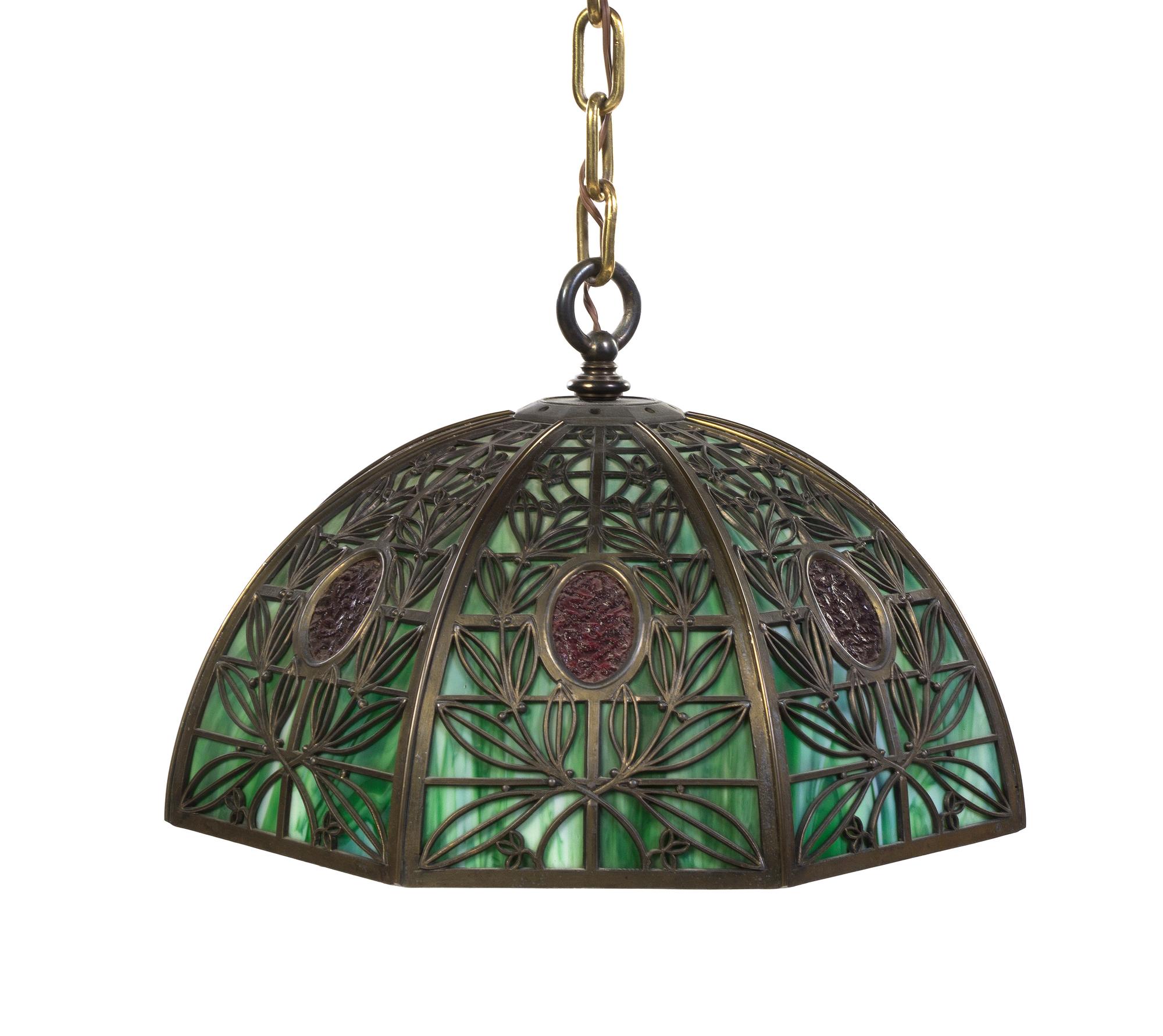 An American Green Slag Glass Fixture, Width 18 1/4 inches.