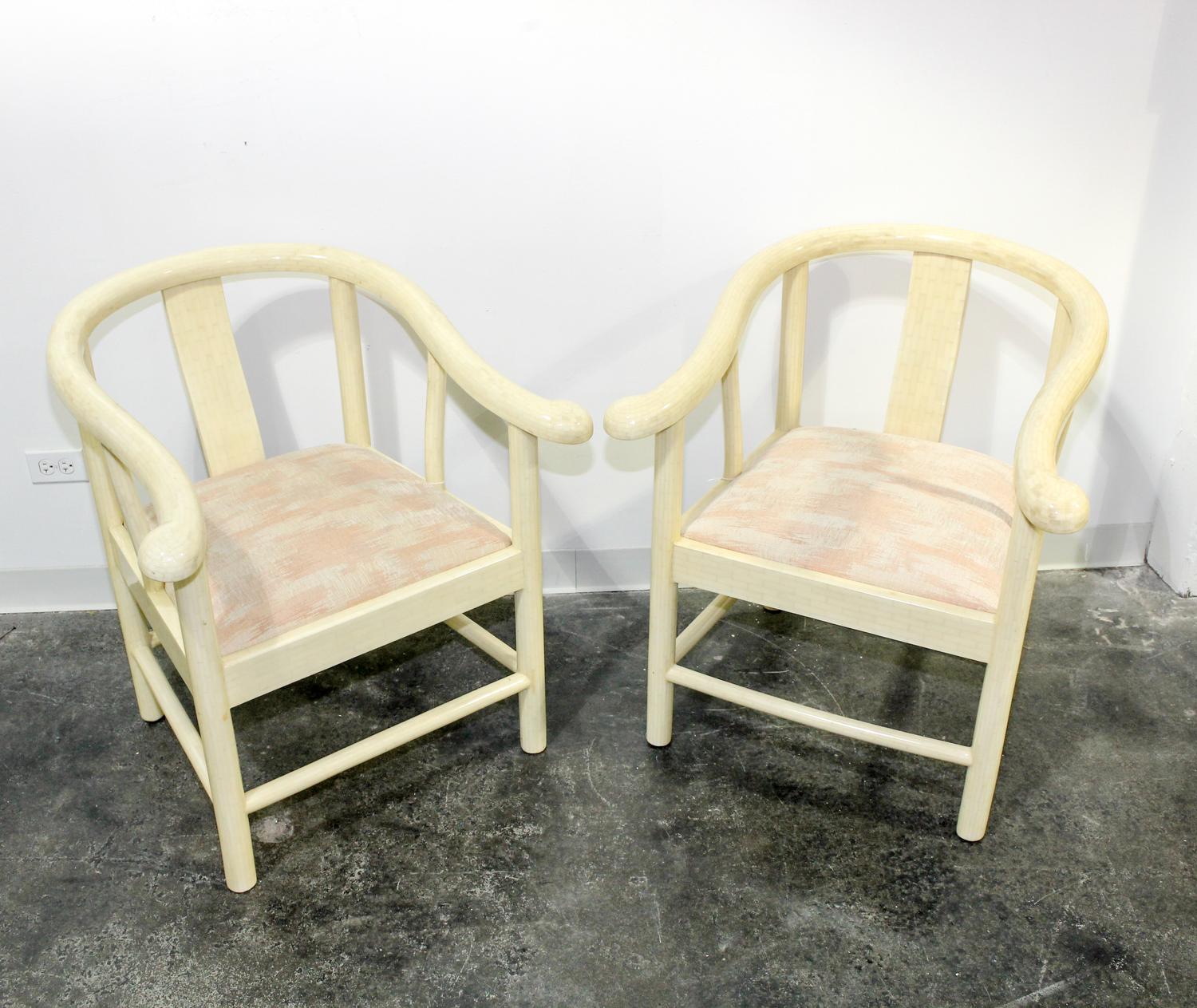 A Pair of Chinese Style Bone Veneered Yoke Back Arm Chairs Height 30 1/2 inches. — SECOND HALF 20TH CENTURY