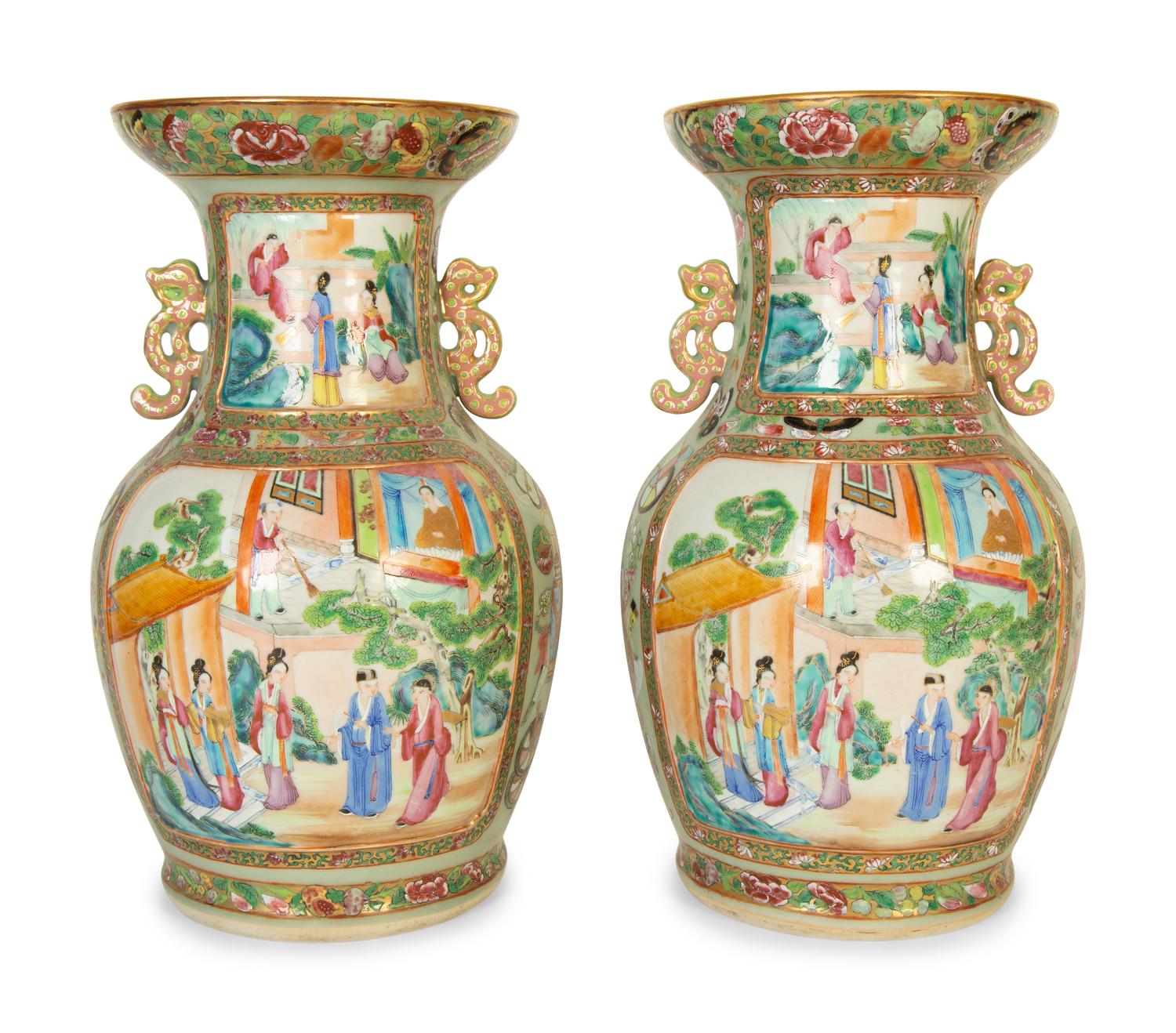 A Pair of Chinese Export Famille Rose Porcelain Vases — 19th/20th Century