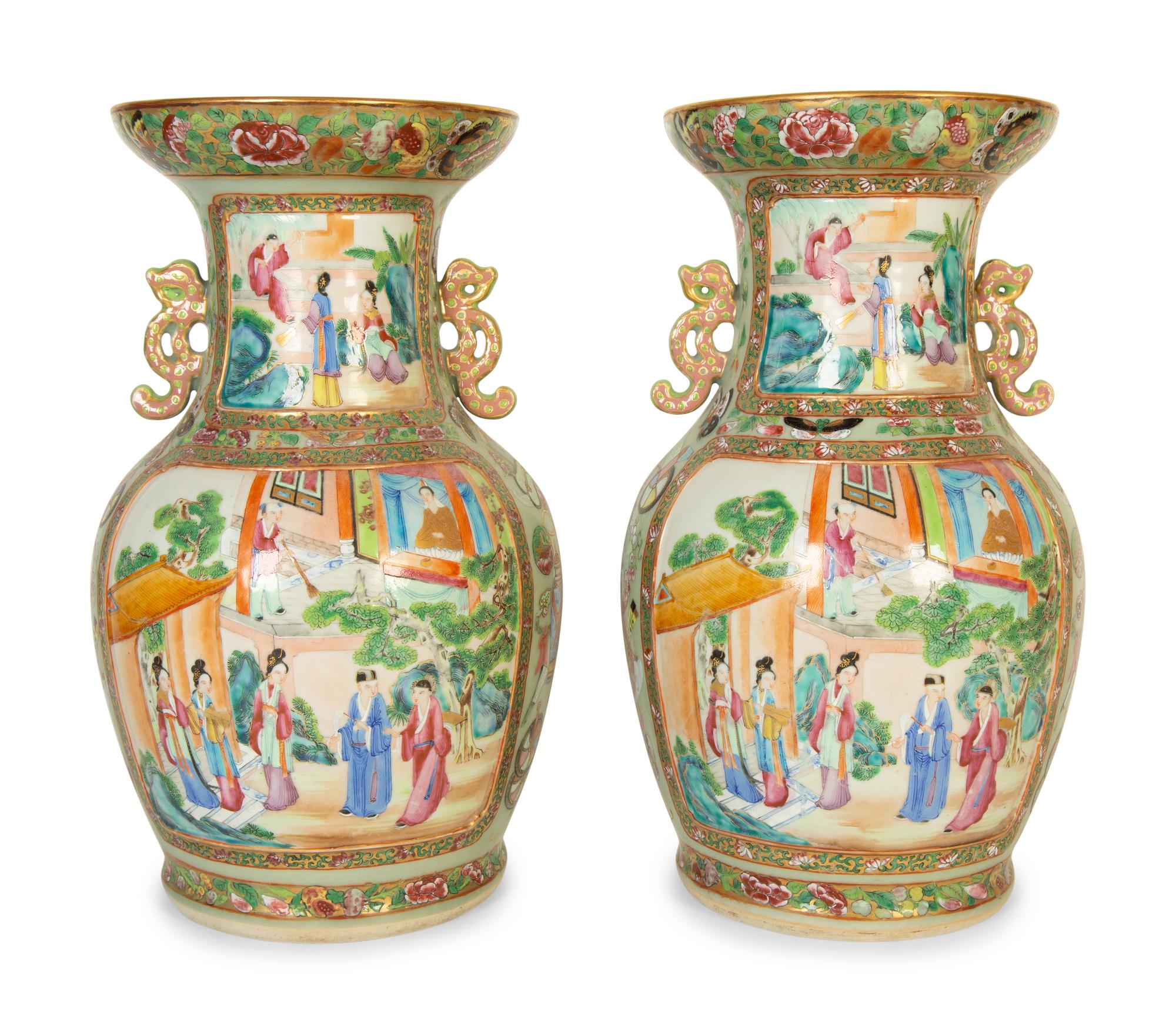 A Pair of Chinese Export Famille Rose Porcelain Vases — 19th/20th Century