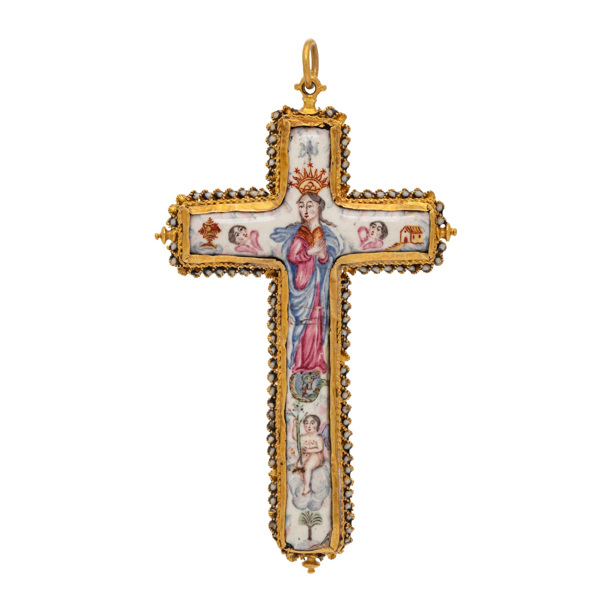 RENAISSANCE, YELLOW GOLD AND ENAMEL CROSS PENDANT