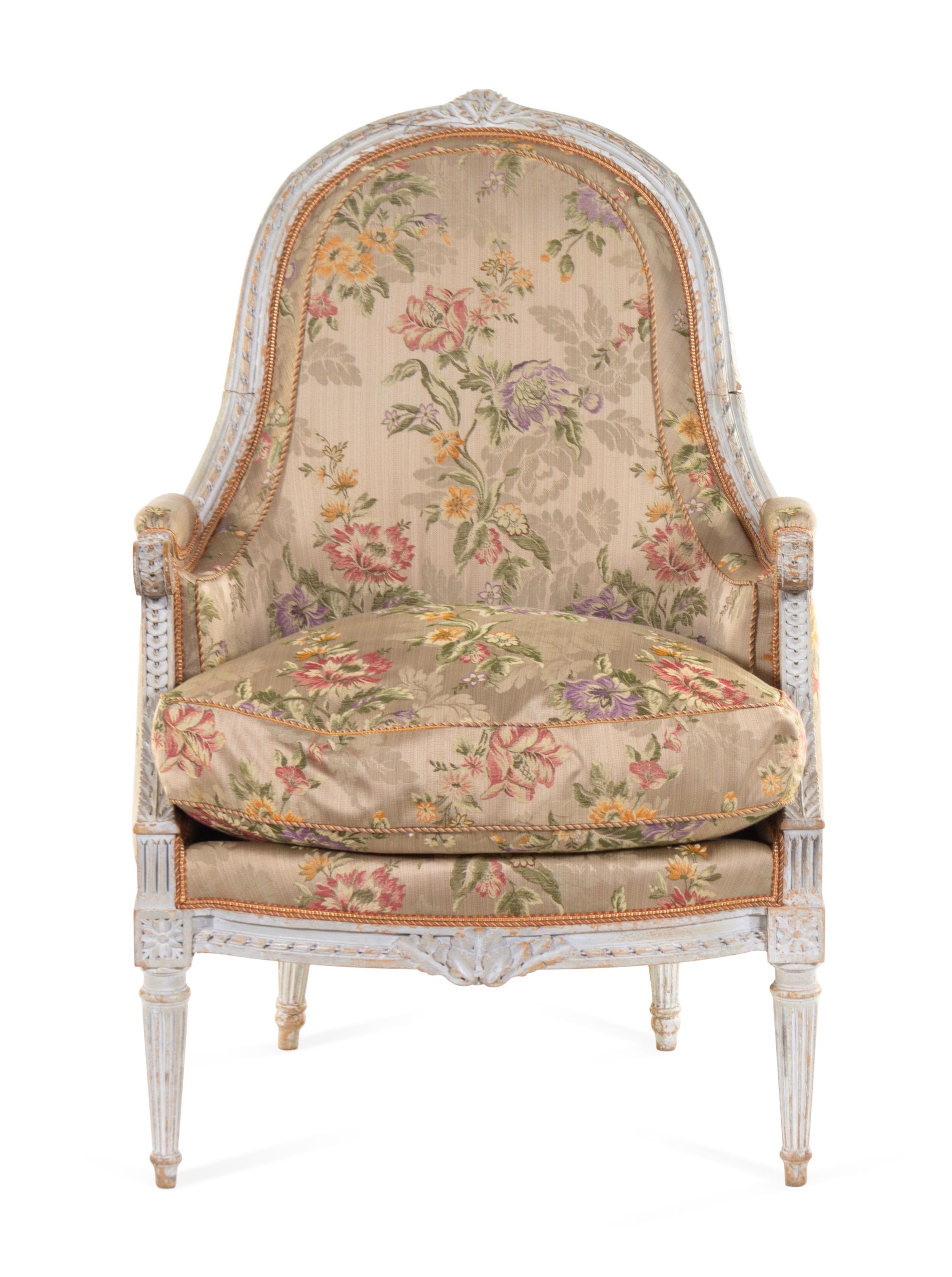 A Louis XVI Style White-Painted Bergère