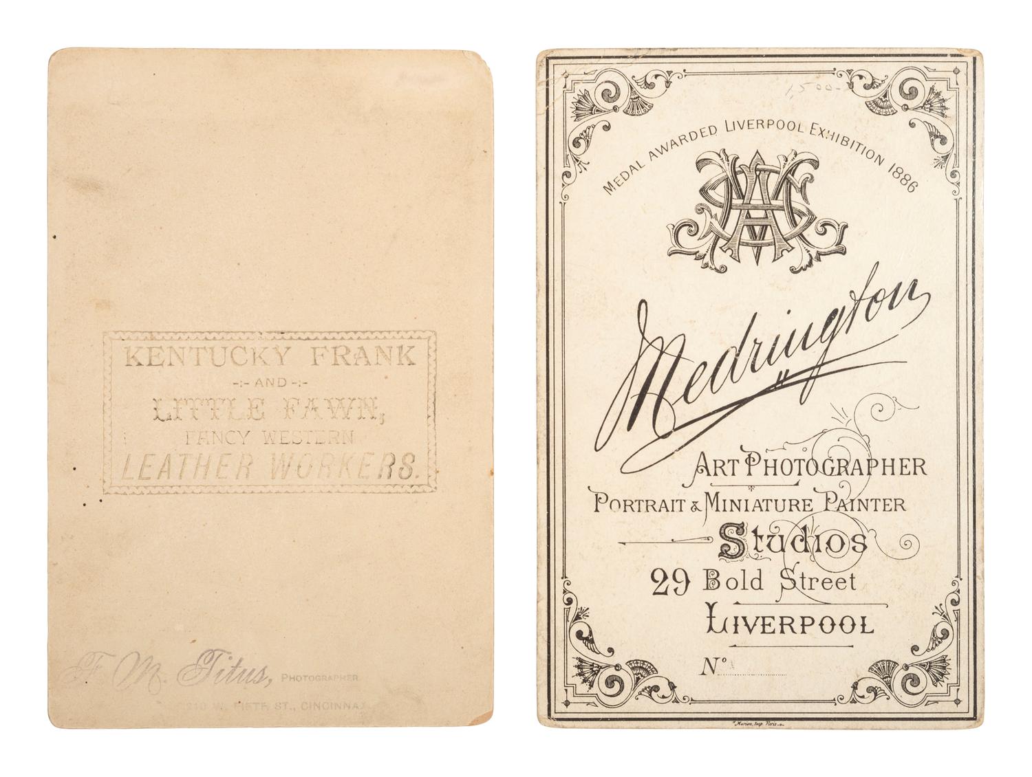 [WILD WEST SHOWS]. 2 cabinet cards of "Kentucky Frank" and "Texas Jack Jr."