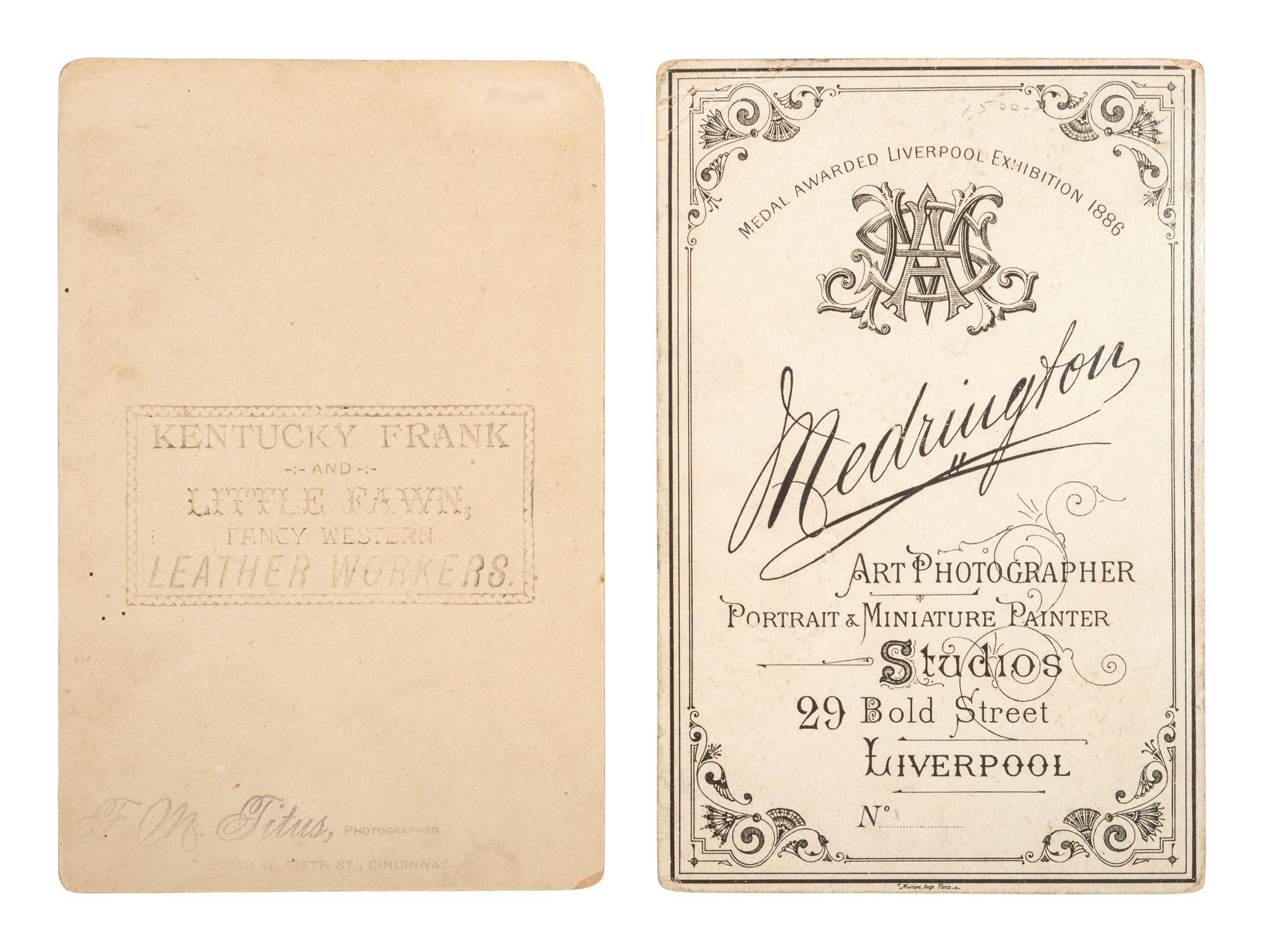 [WILD WEST SHOWS]. 2 cabinet cards of "Kentucky Frank" and "Texas Jack Jr."