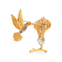 SOLD: YELLOW GOLD AND DIAMOND HUMMINGBIRD BROOCH