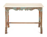 A Swedish Carved and Painted Oak White Marble Top Table — 19th/20th Century