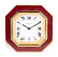 A Les Must de Cartier Brass and Enamel Desk Clock
