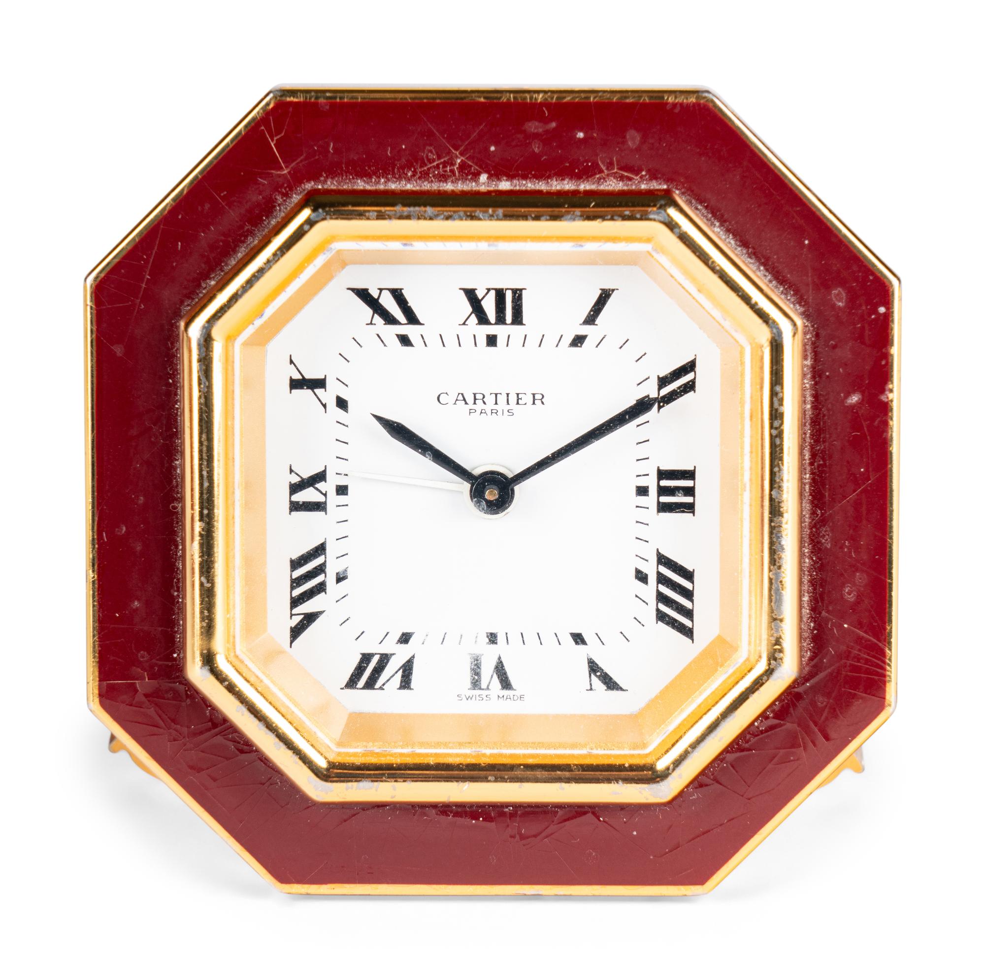 A Les Must de Cartier Brass and Enamel Desk Clock