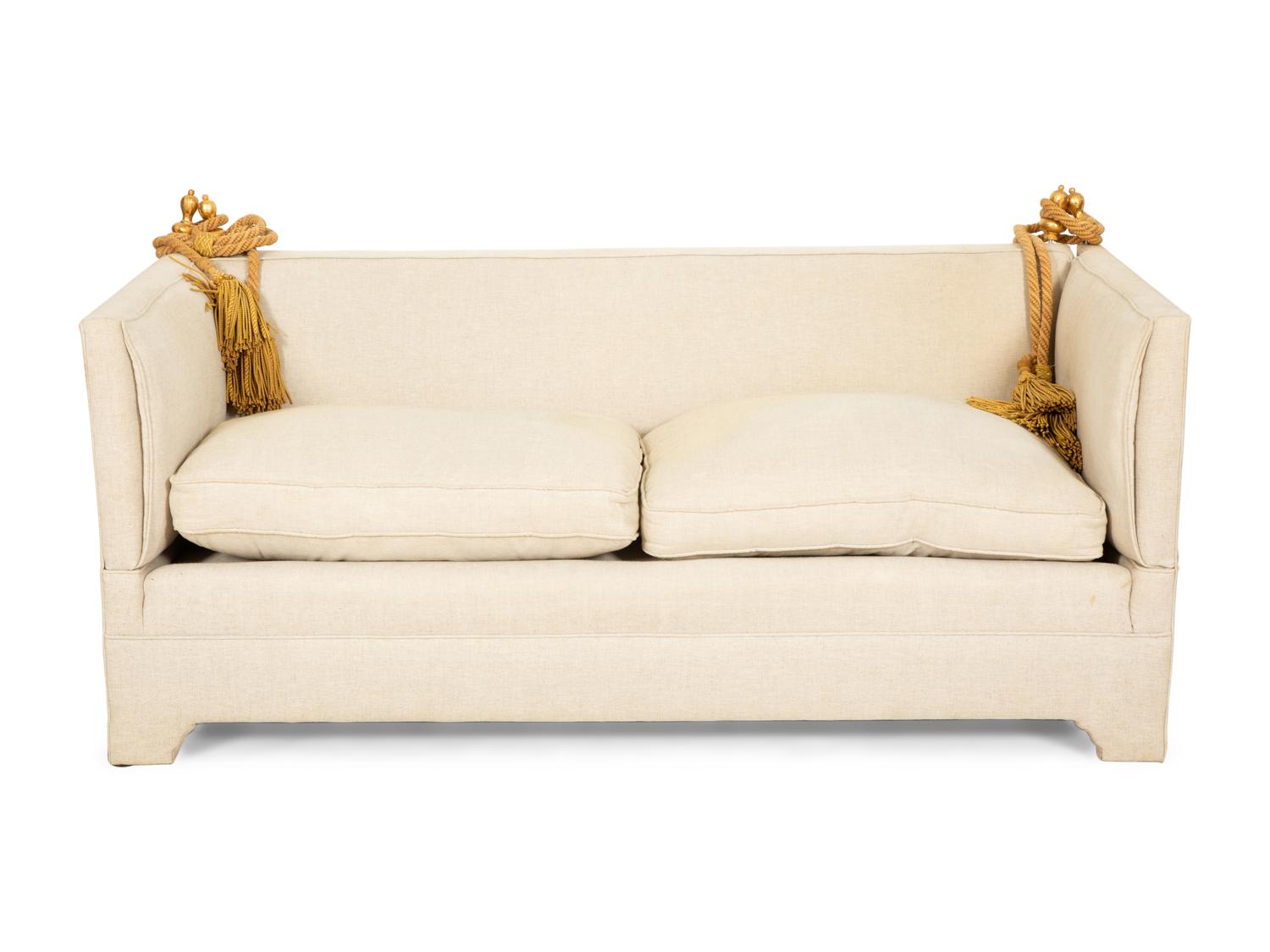 A Knole Natural Linen Upholstered Sofa