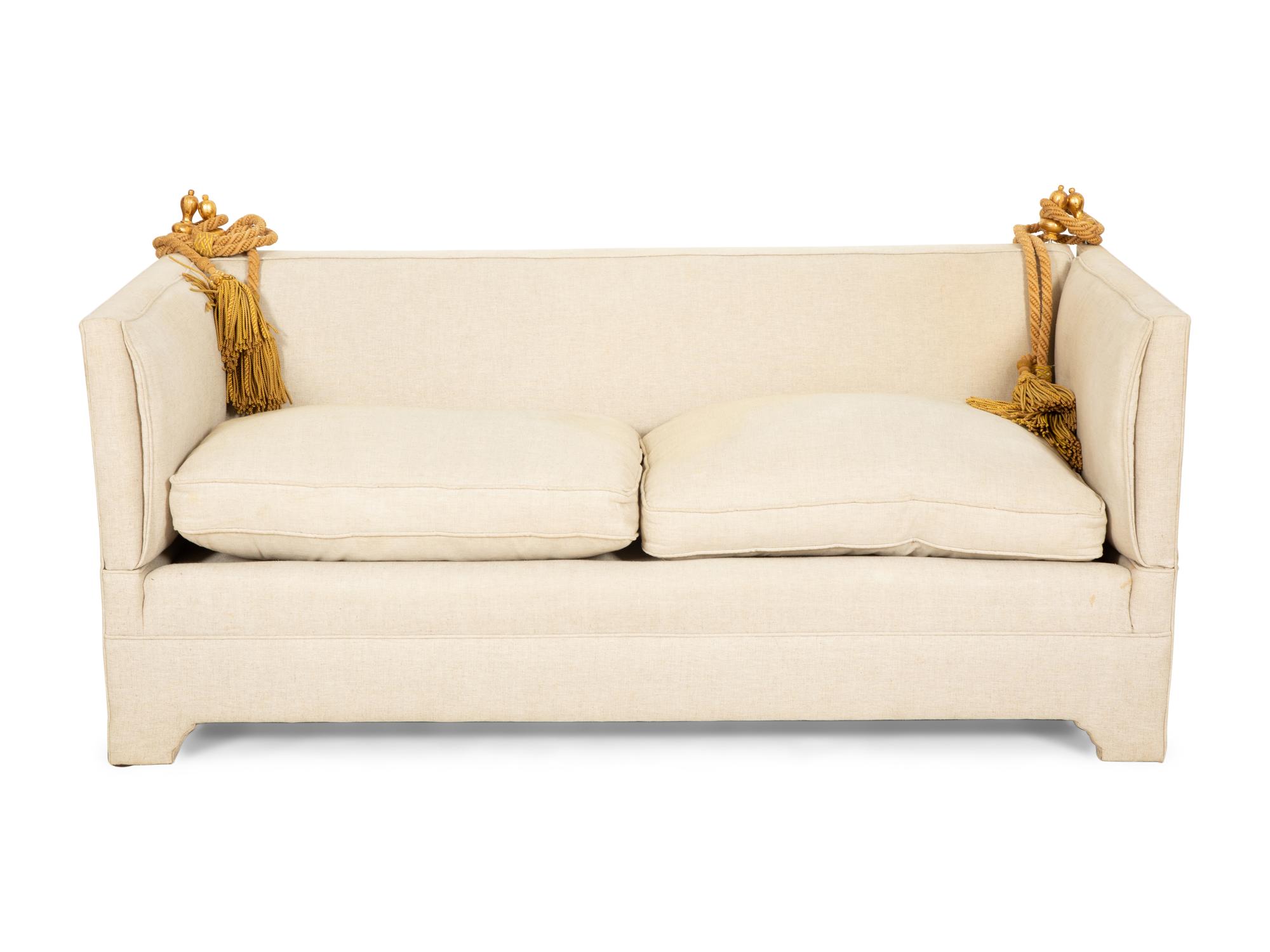 A Knole Natural Linen Upholstered Sofa