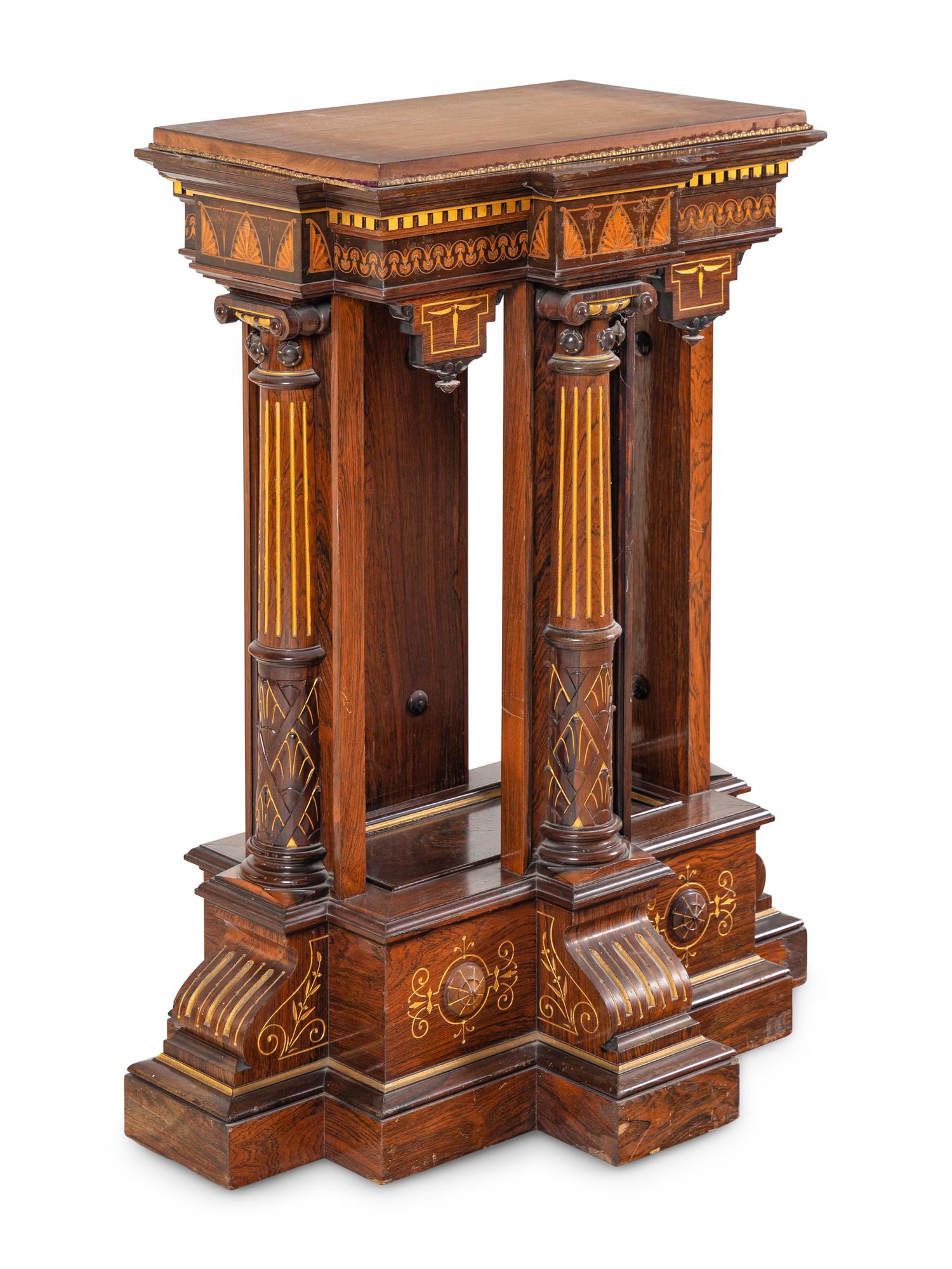 A Victorian Gilt Decorated and Part Ebonized Walnut Pedestal