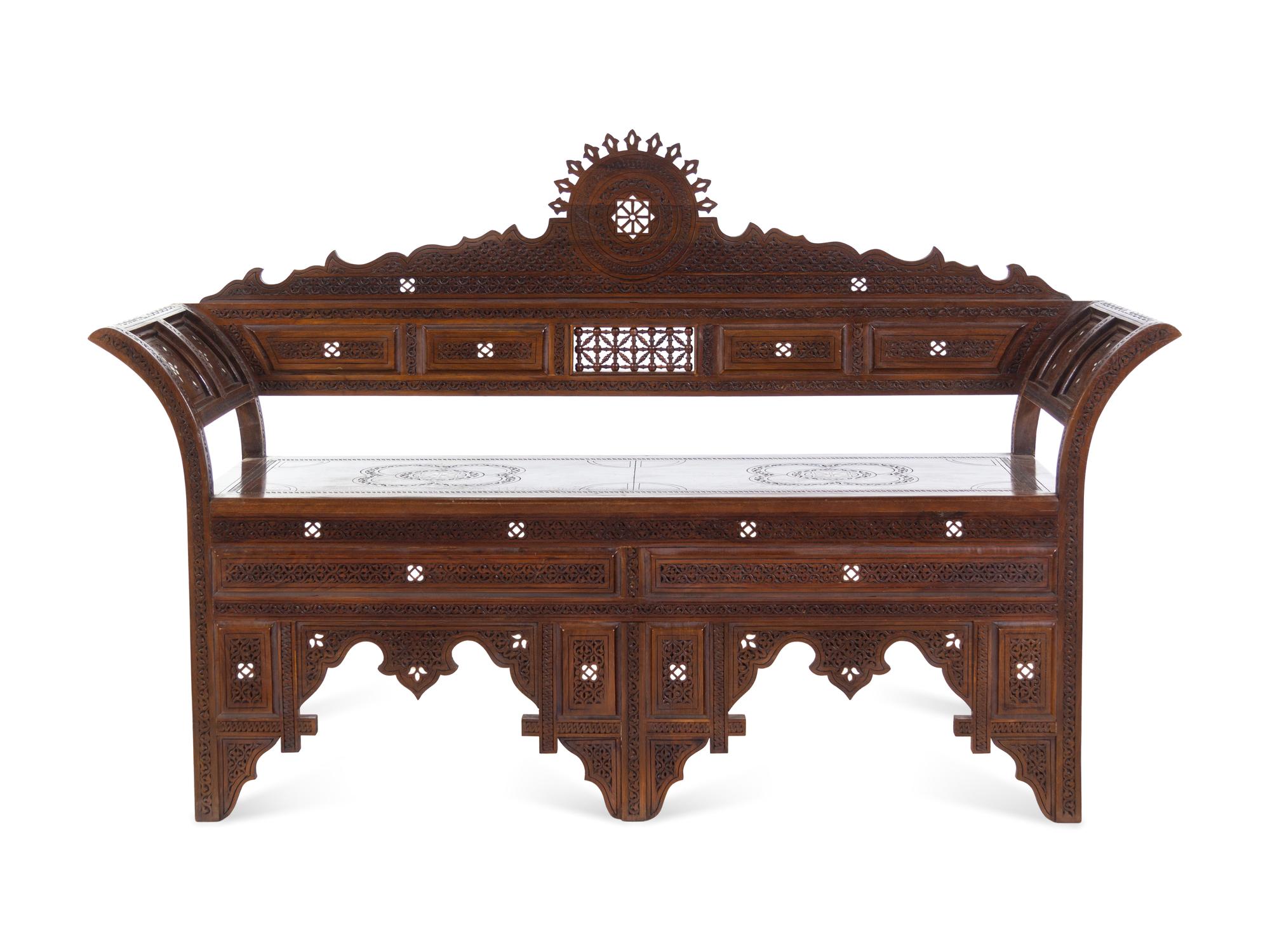 A Syrian Mother-of-Pearl Inlaid Walnut Settee