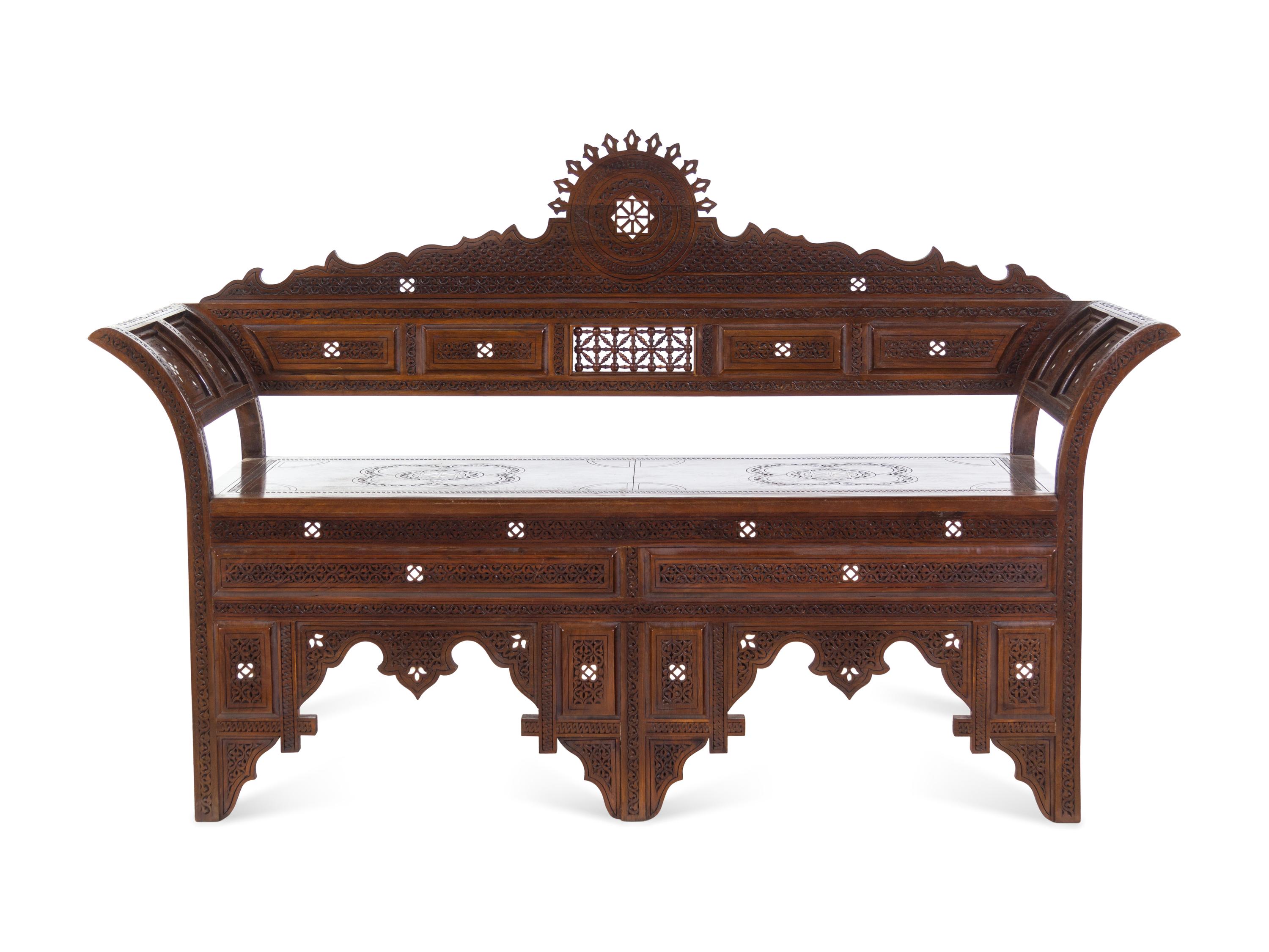 A Syrian Mother-of-Pearl Inlaid Walnut Settee