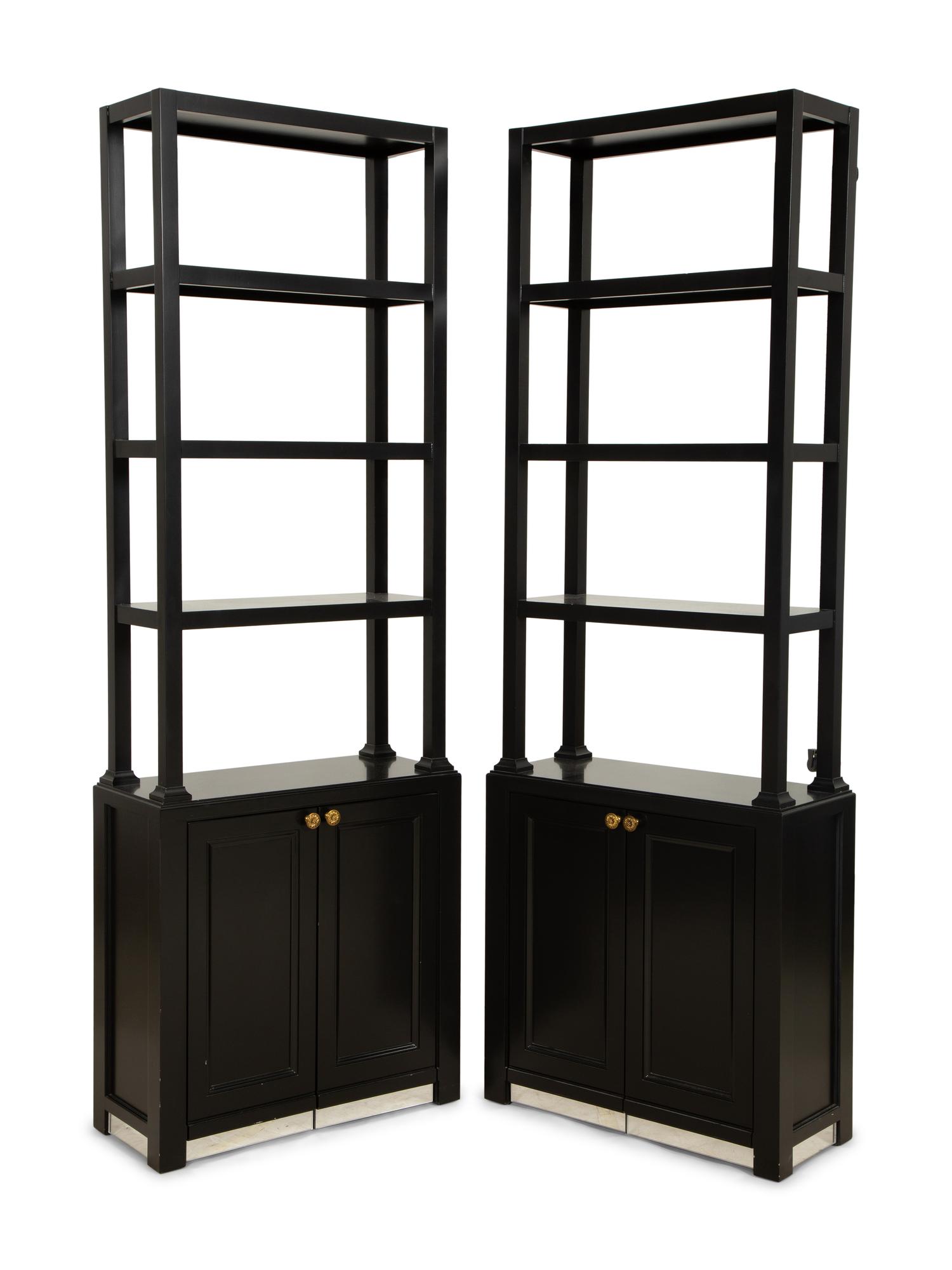 A Pair of Custom Neoclassical Style Black-Painted Bookcases