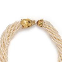 CULTURED PEARL, DIAMOND AND MULTIGEM TORSADE NECKLACE