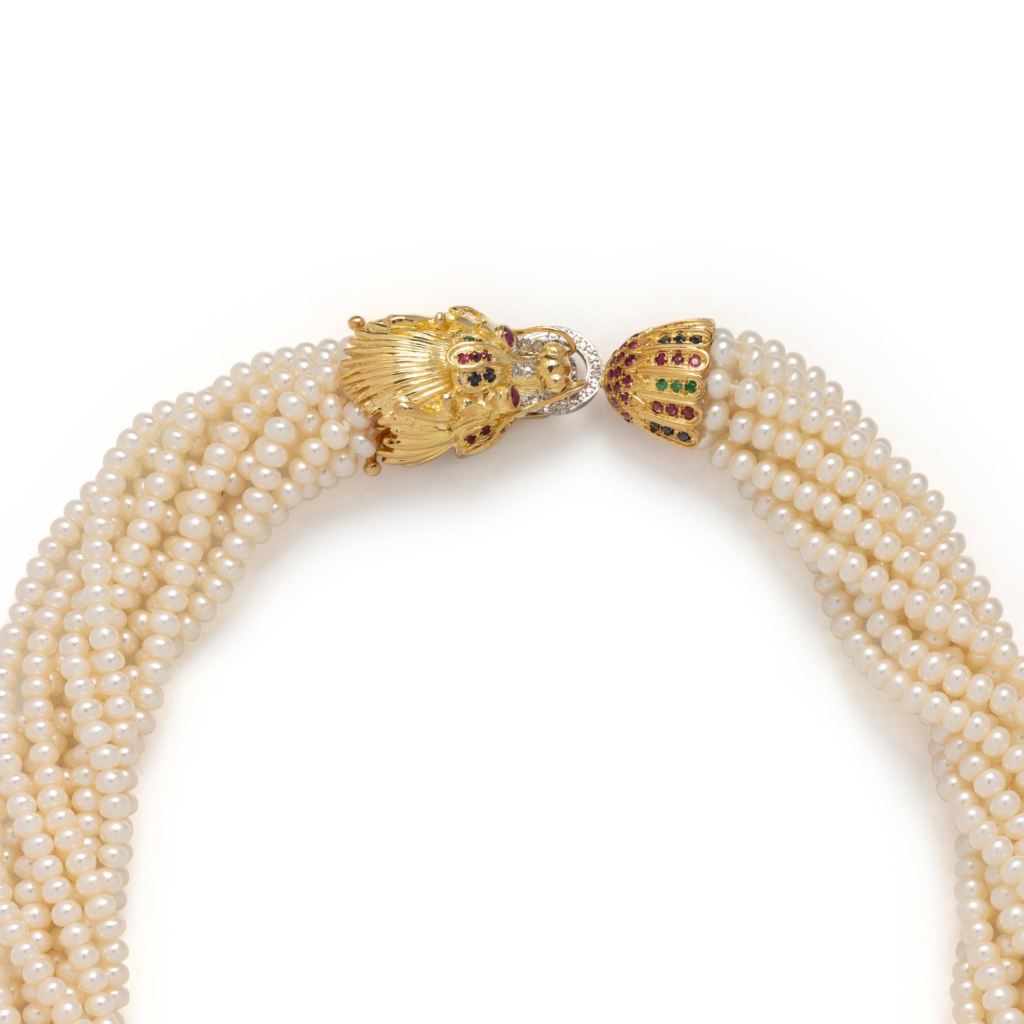CULTURED PEARL, DIAMOND AND MULTIGEM TORSADE NECKLACE