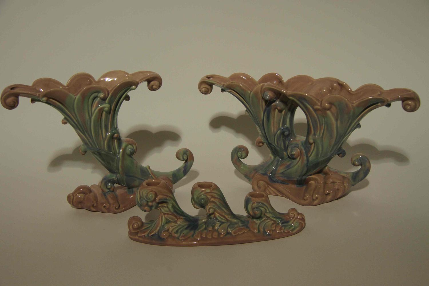 Three Haeger Pottery Table Articles Height of tallest 9 1/8 inches. — 1930s