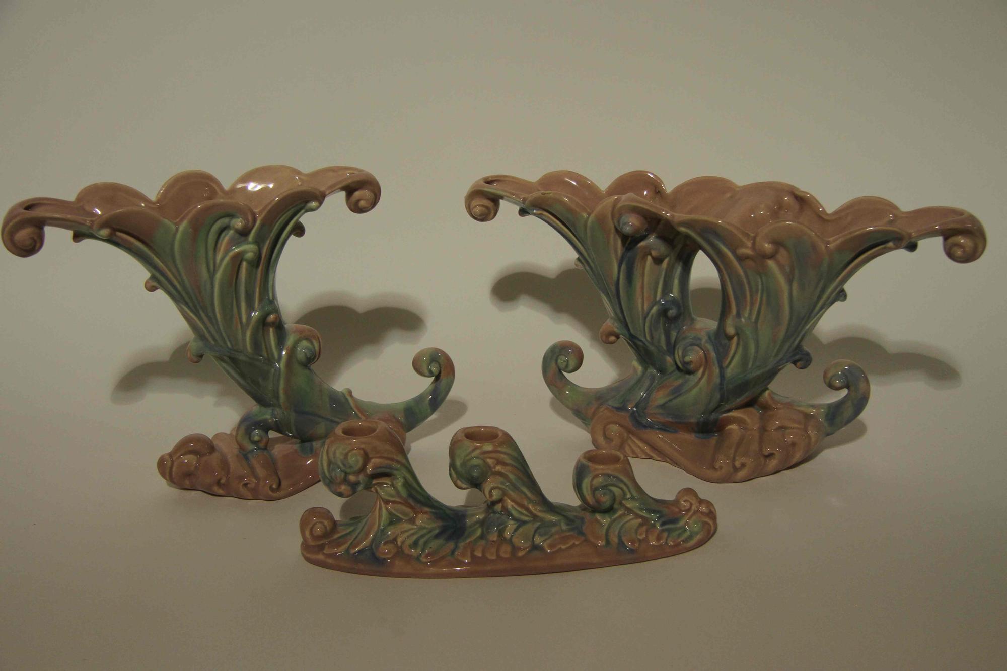 Three Haeger Pottery Table Articles Height of tallest 9 1/8 inches. — 1930s