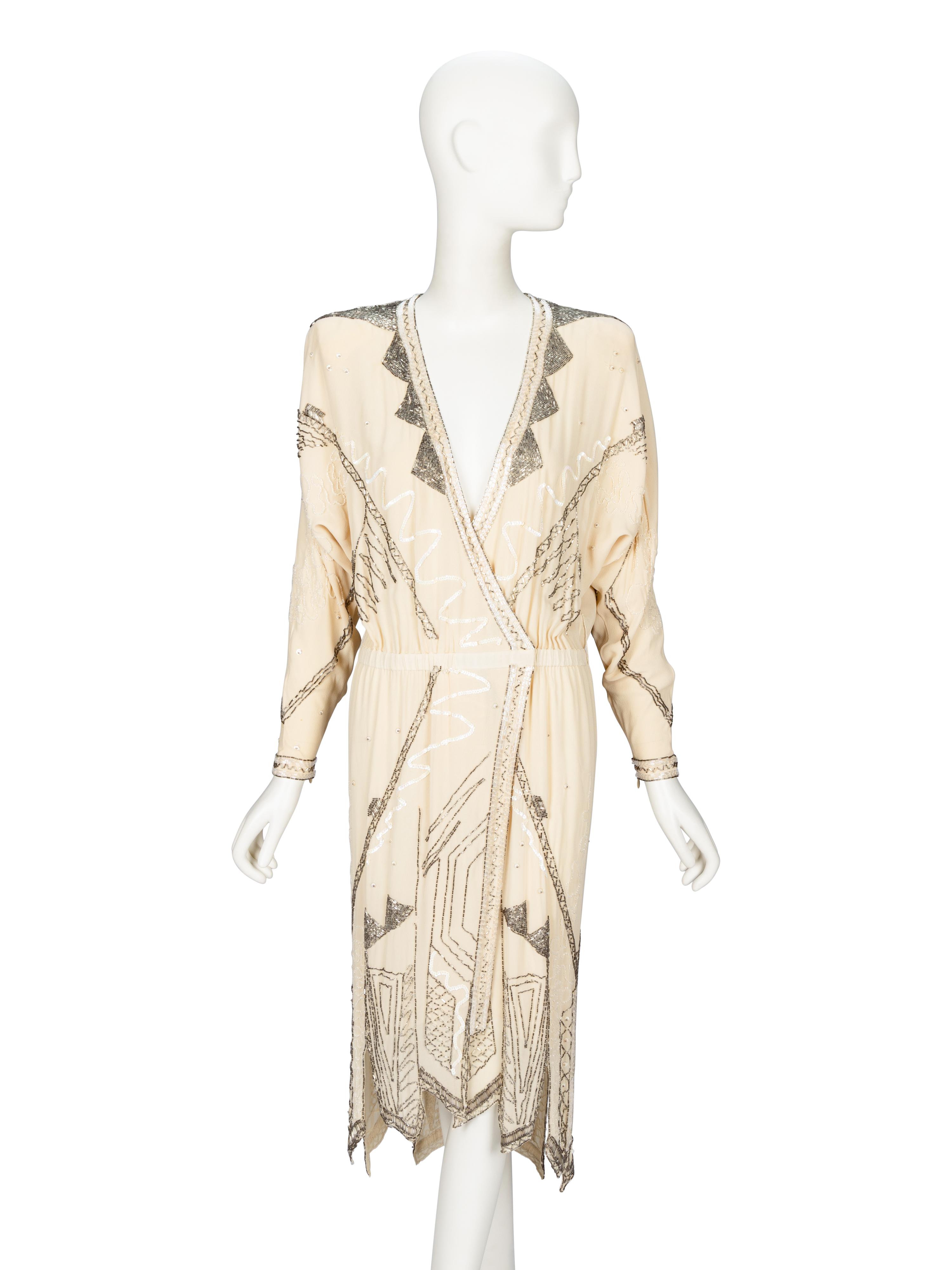 Fabrice, Beaded Cream Cocktail Dress