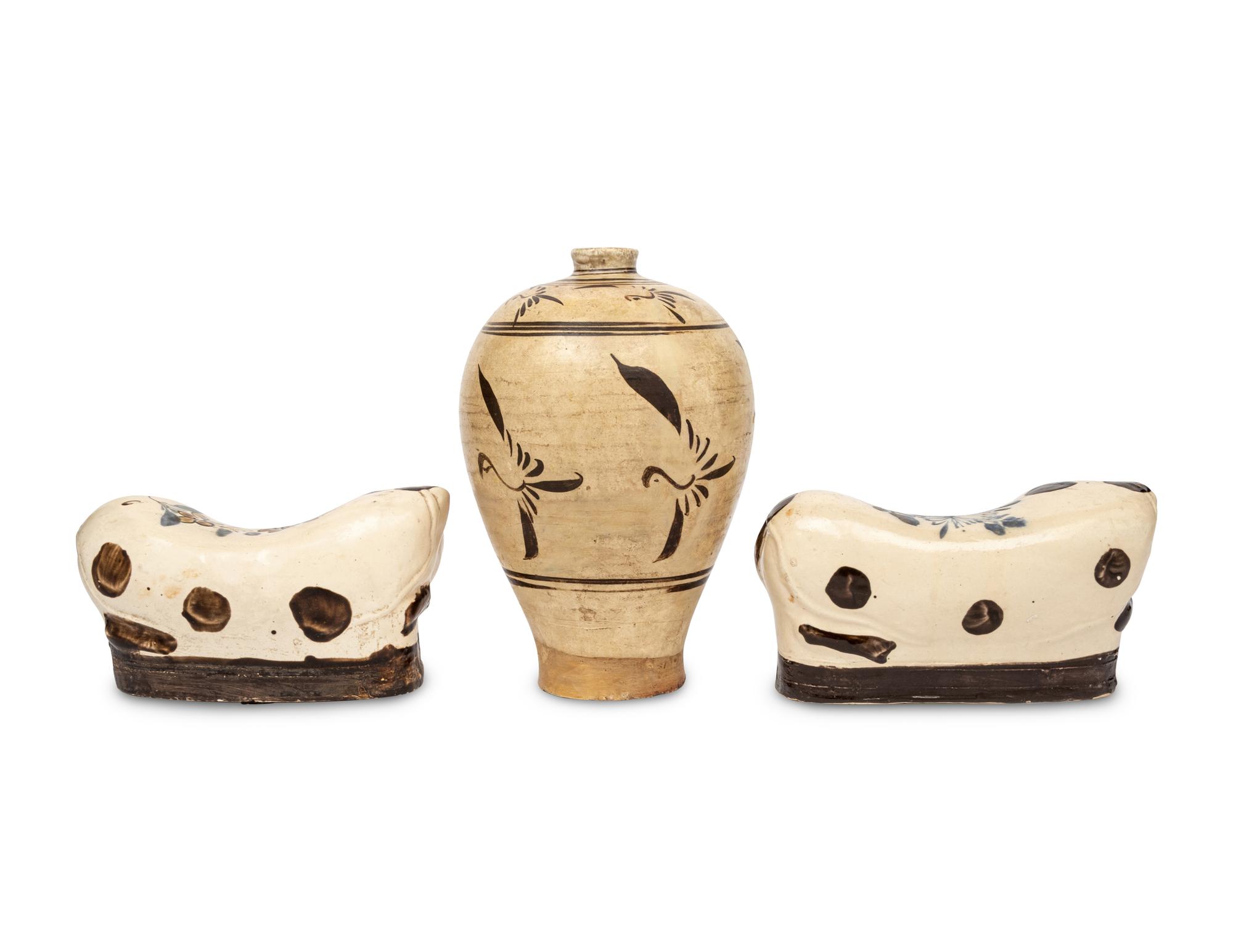 Three Chinese Cizhou Stoneware Articles