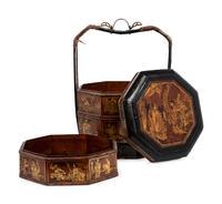 A Chinese Gilt and Lacquer Tiered Basket