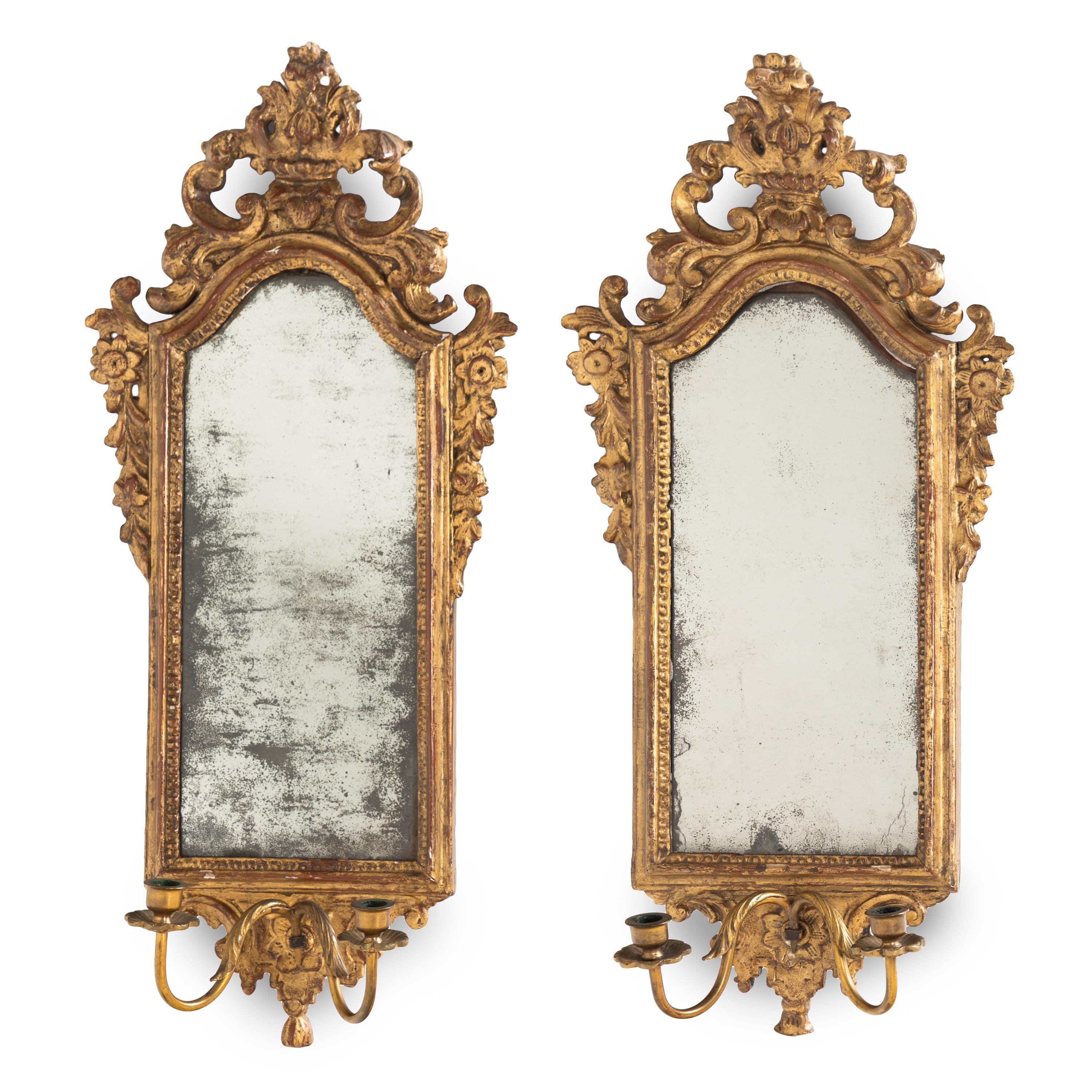 A Pair of Italian Giltwood Girandole Mirrors
